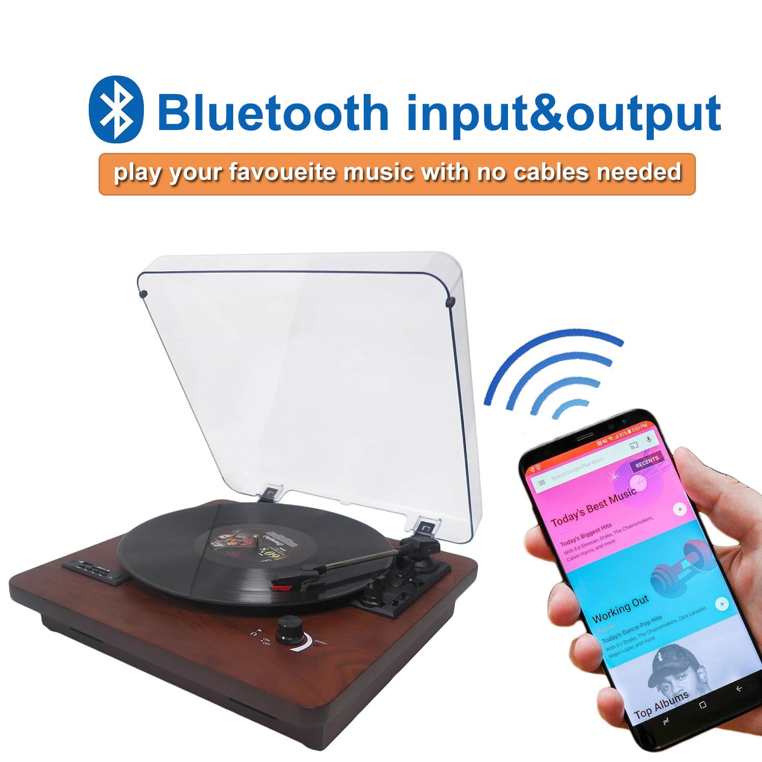 Bluetooth Record Player, 3 Speed Turntable With Built In Speakers, Supports Bluetooth Input & Output, Usb/Sd Playback And Record