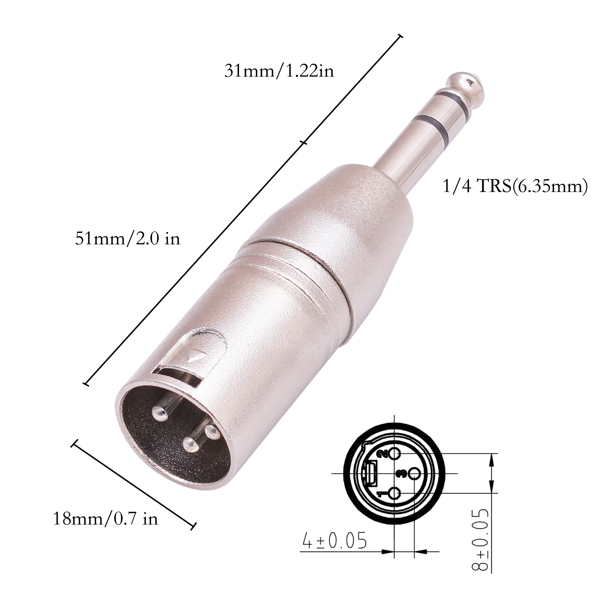 Smithok 4 Pack 1/4'' Trs To Xlr Adapter, Balanced Quarter Inch 6.35Mm Male To Xlr Male Adapters
