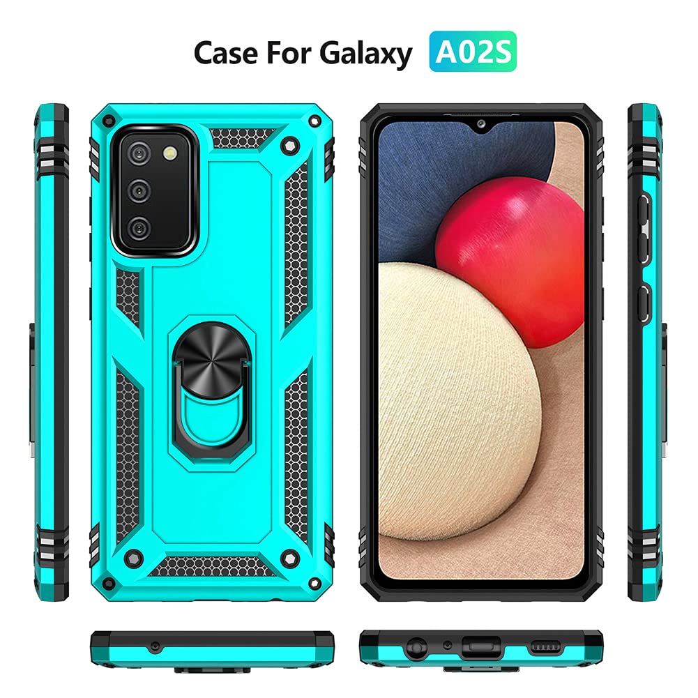 Androgate For Samsung A02S Case, Galaxy A02S Case With Hd Screen Protector, Military Grade Ring Kickstand Holder Car Mount 15Ft