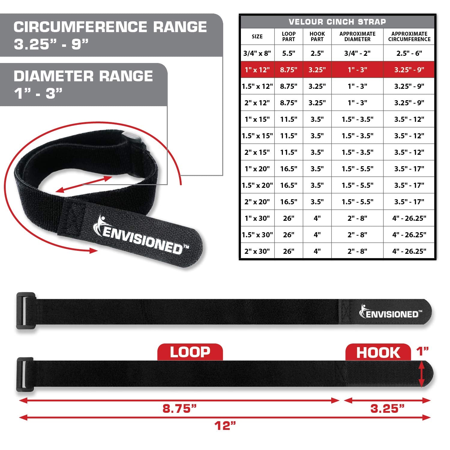 Velour Cinch Straps 1'' X 12''   10 Pack, Soft Touch Microfiber Reusable Hook And Loop   Plus 2 Free Bonus Reusable Cable Ties