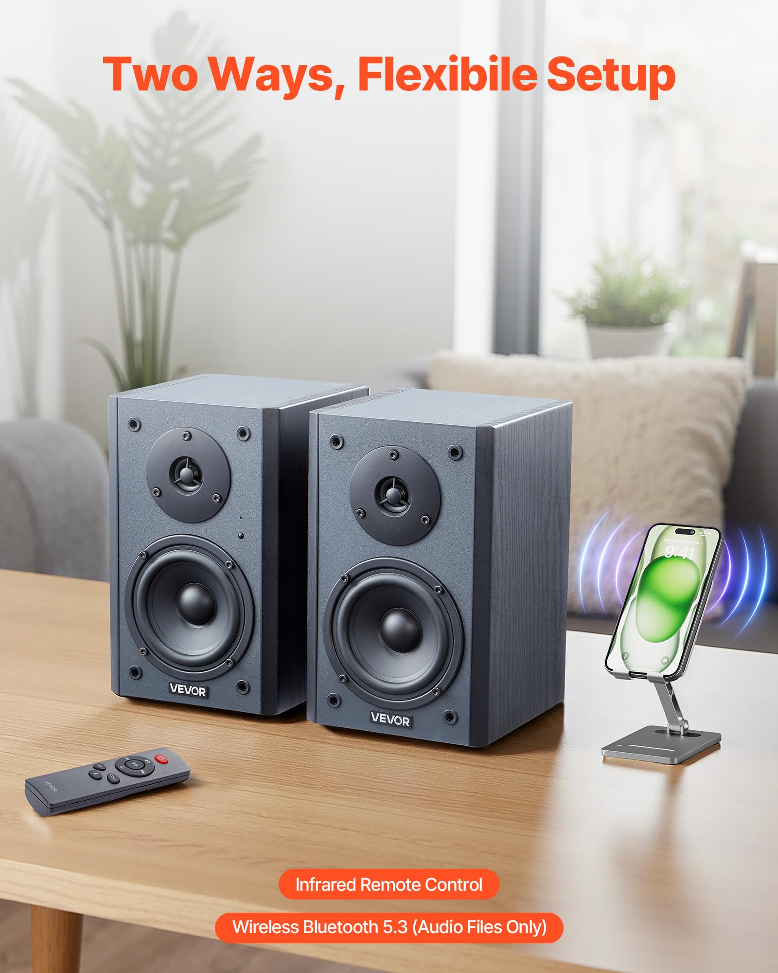 Vevor Powered Bookshelf Speakers, 20W X 2, Active Studio Monitor Speaker With 4 Inch Woofer, Adjustable Volume And Audio With Bl