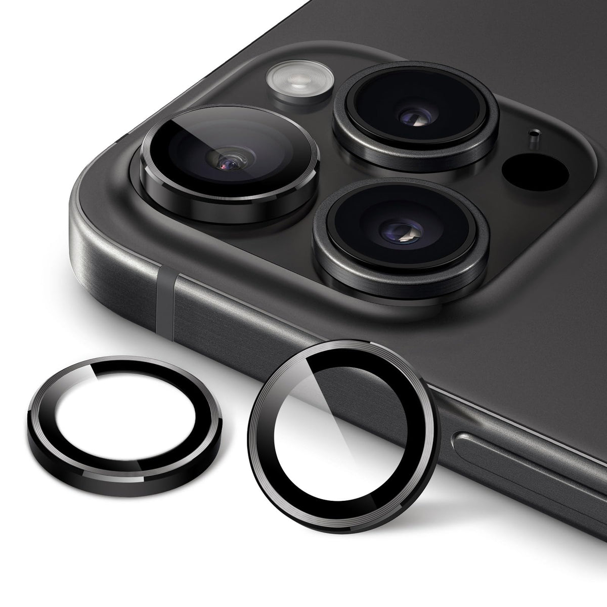 JETech Camera Lens Protector for iPhone 15 Pro 6.1-Inch and iPhone 15 Pro Max 6.7-Inch, 9H Tempered Glass Metal Individual Ring Cover, HD Clear, 1 Set (Space Black)