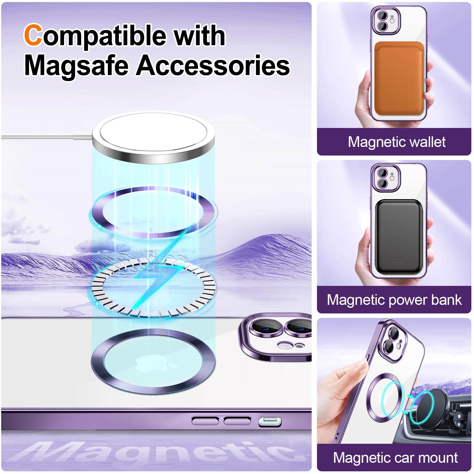 Hython For Iphone 12 Pro Max Case Glitter, Clear Magnetic Phone Cases With Camera Lens Protector [Compatible With Magsafe] Bling