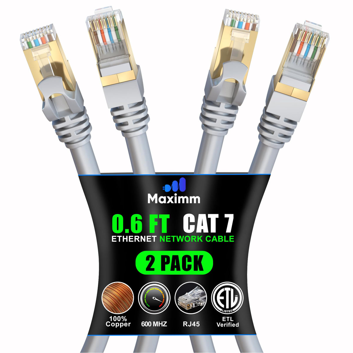 Cat 7 Ethernet Cable 0.6 Ft   High Speed Internet & Network Lan Patch Cable, Rj45 Connectors   0.6Ft / Gray / 2 Pack   Perfect For Gaming, Streaming, And More