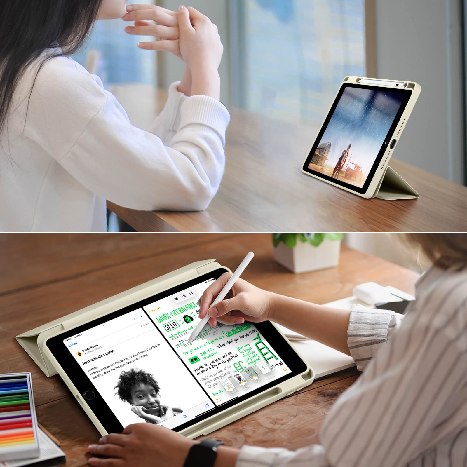 Wenlaty Case Compatible With Ipad 9Th/8Th/7Th Generation Case(2021/2020/2019), Full Body Protective With Pencil Holder, Clear Ca