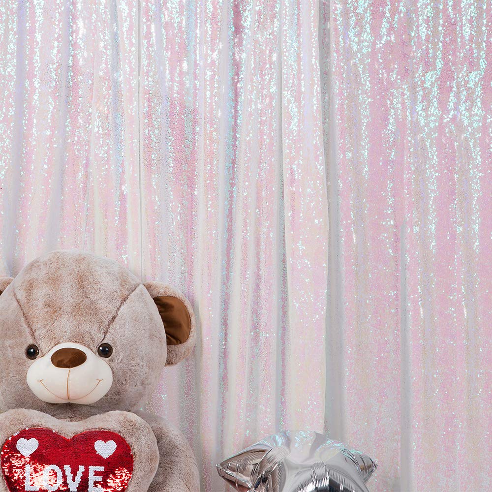 Jyflzq White Iridescent Sequin Backdrop Curtains 8Ft X 8Ft 1 Panel Glitter Photo Booth Backdrops Sparkly Photography Background