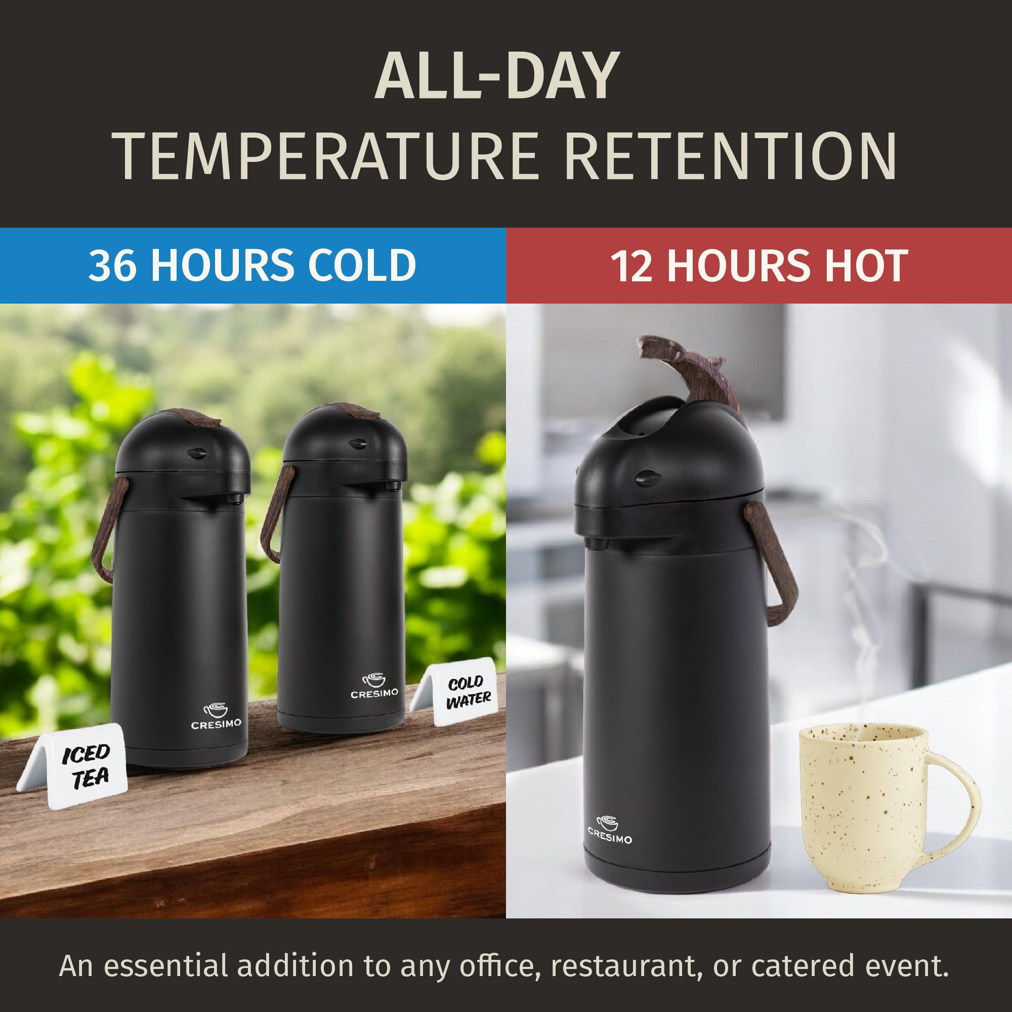Thermal Coffee Carafe 101Oz W/Wood Trim, Keeps Coffee Hot For 12Hrs & Cold For 36Hrs Premium Stainless Steel Carafe For Hot Liqu