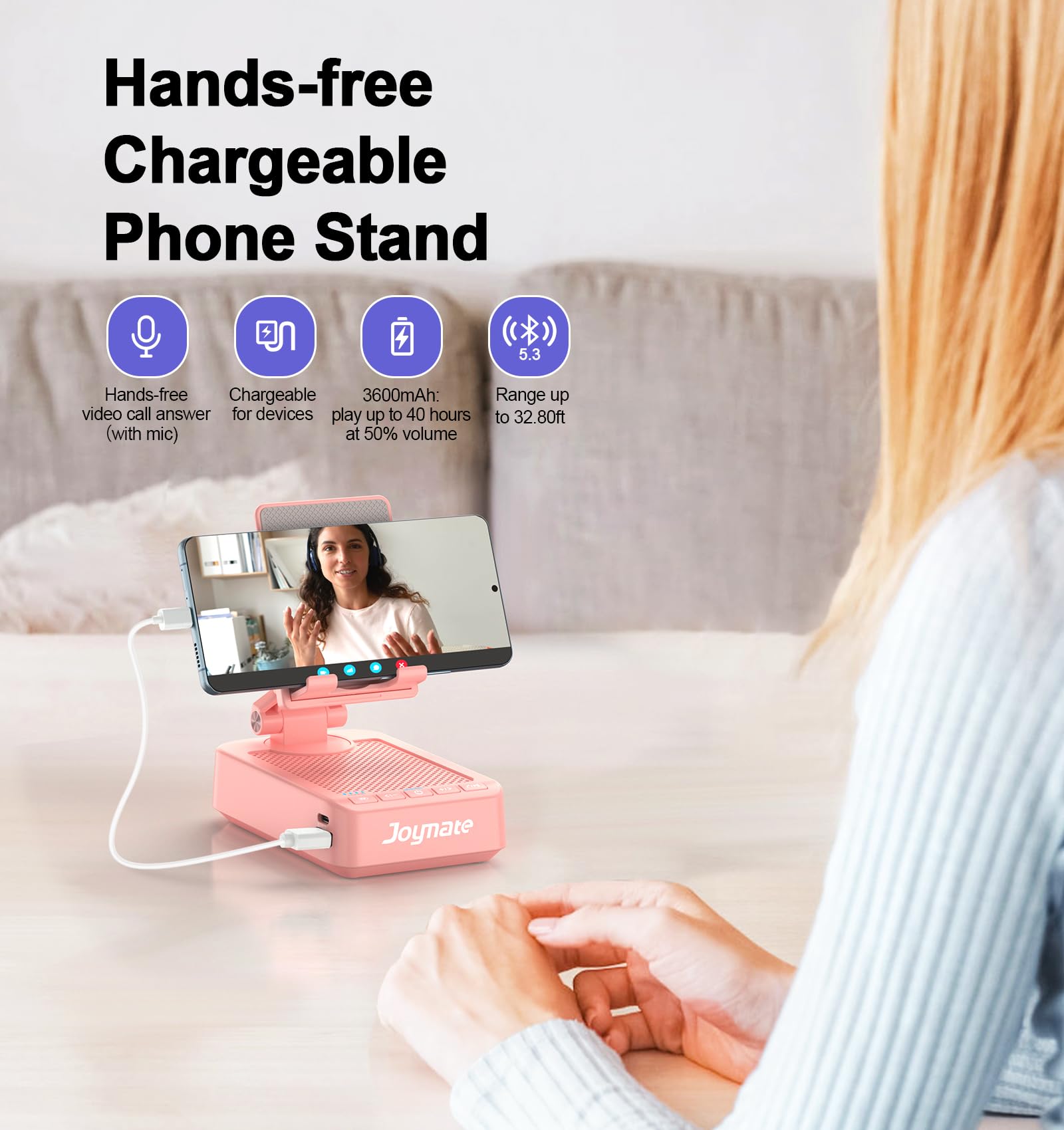 Joymate Gifts For Men Women, Phone Stand With Bluetooth Speaker And Charging Function 360 Rotable Angel Adjustable Cell Phone Ho