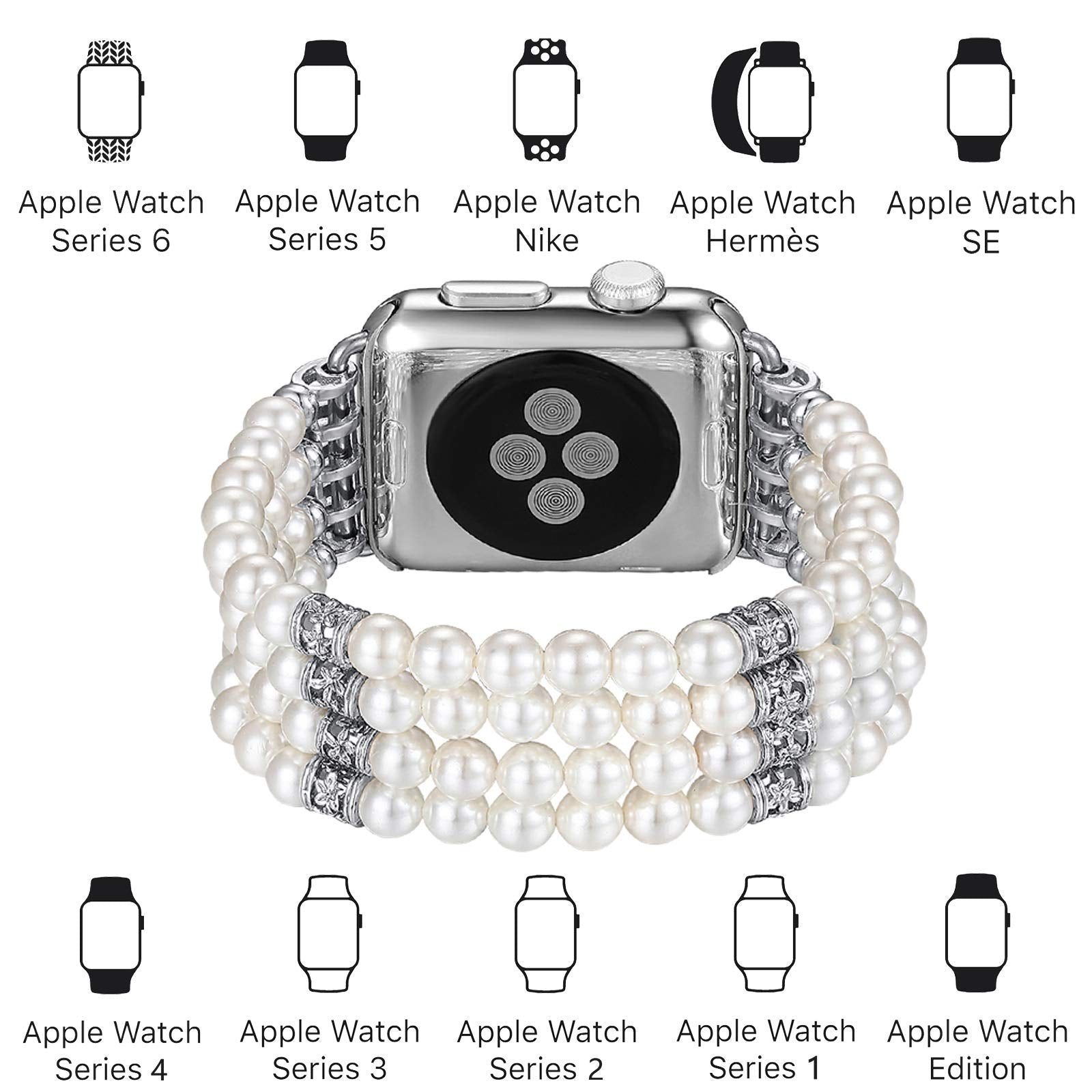 Fastgo Compatible With Pearl Apple Watch Bands 38Mm 40Mm 41Mm Women, Fancy Elastic Beaded Pearl Replacement Band Bracelet For Iw