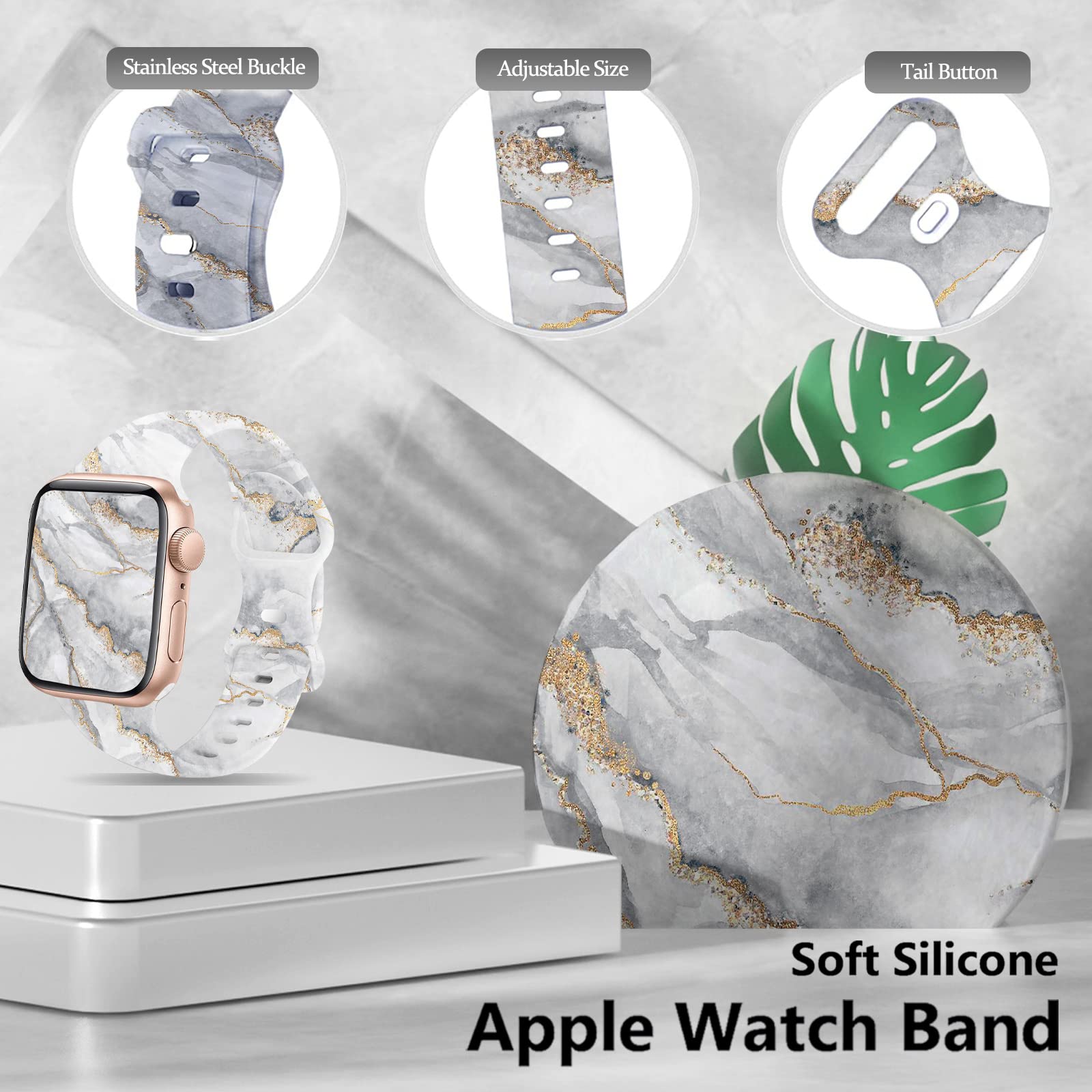 Sqweey Watch Band Compatible With Apple Watch Bands 38Mm 40Mm 41Mm Women Men, White Gold Marble Pattern Silicone Strap Replaceme