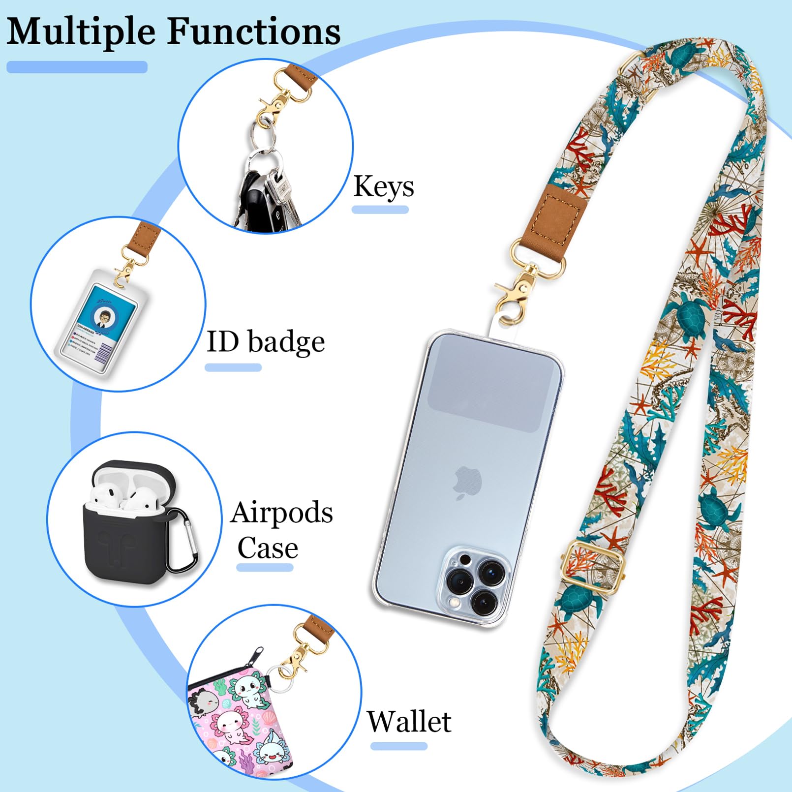 Yonlevres Cell Phone Lanyard Crossbody With Wrist Strap, Sea Turtle Phone Lanyards For Around The Neck Wristlet Adjustable Phone