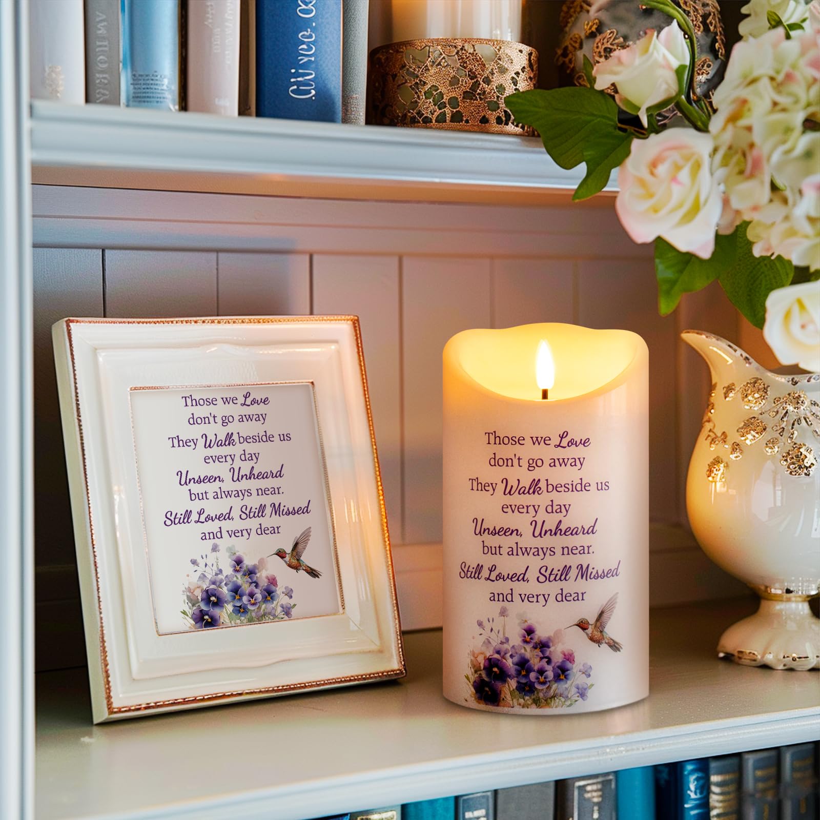 Hn Haiinaa Hummingbird Flameless Memorial Candle, Real Wax Led Light With Remote For Loss Of Loved One, Mother, Father   Remembr