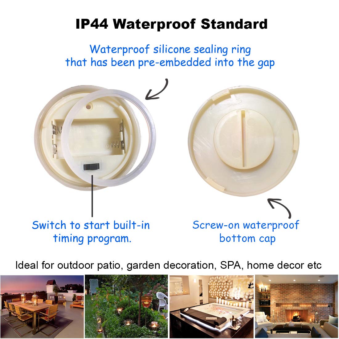 2 Pcs 3''X5'' Waterproof Outdoor Battery Operated Flameless Led Pillar Candles With Timer Flickering Plastic Resin Electric Deco