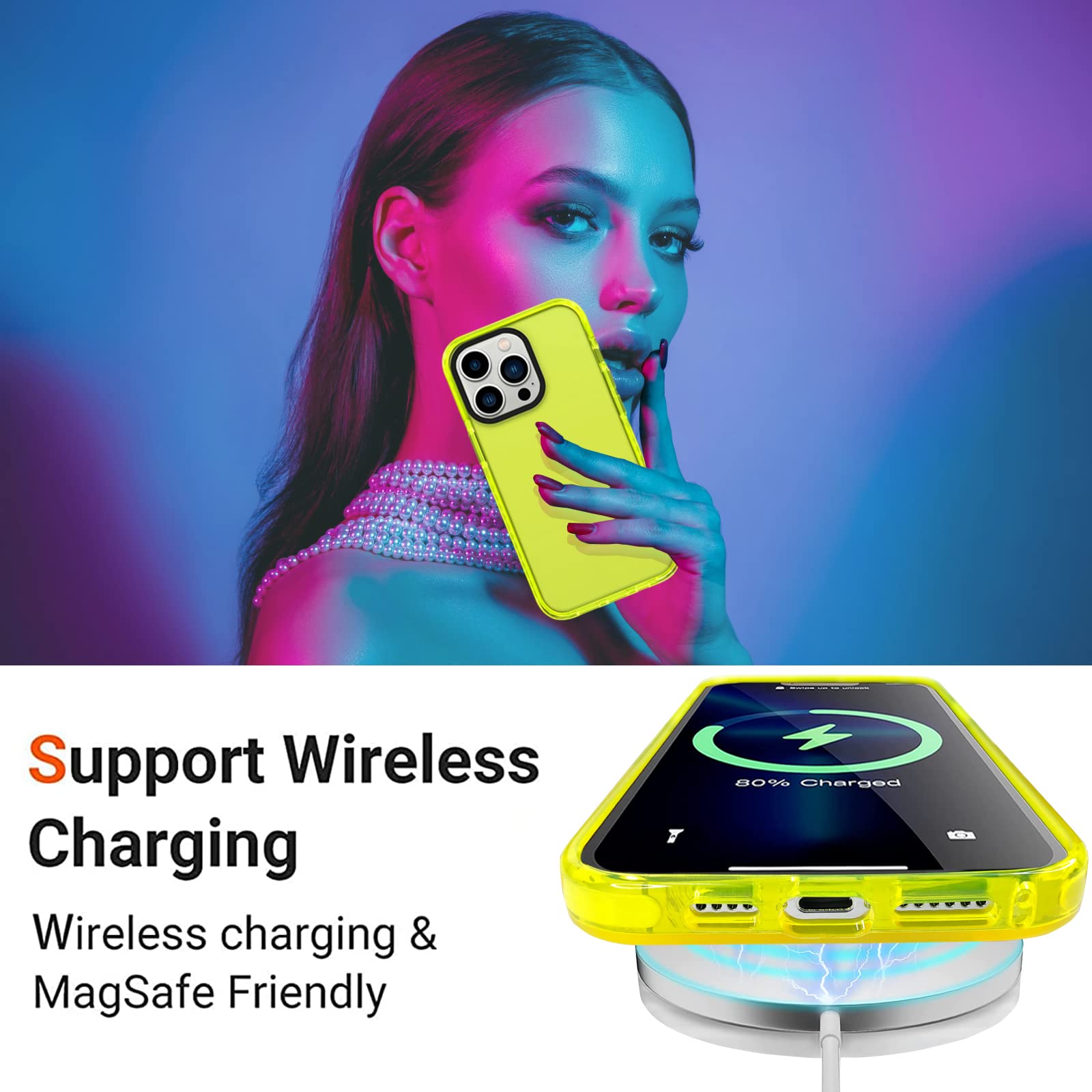 Neon Clear Case For Iphone 14 Pro Max, Cute Retro Vibrant Design Phone Cases Women 80S Accessories,Camera Protector Cover Soft S