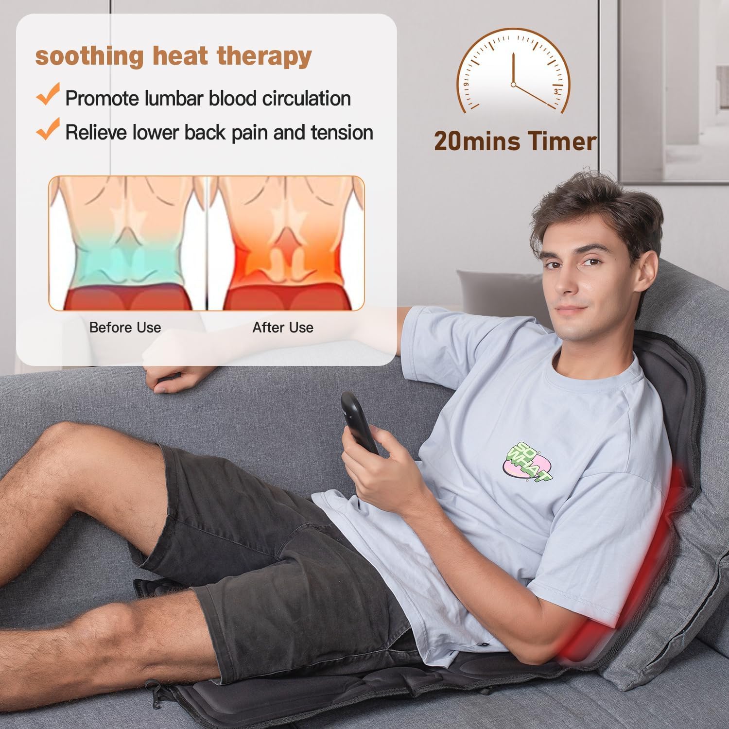 Back Massage Chair Pad, Back Massager With Heat For Pain Relief, Chair Massager For Full Body Massage, Deep Tissue Vibration Mas