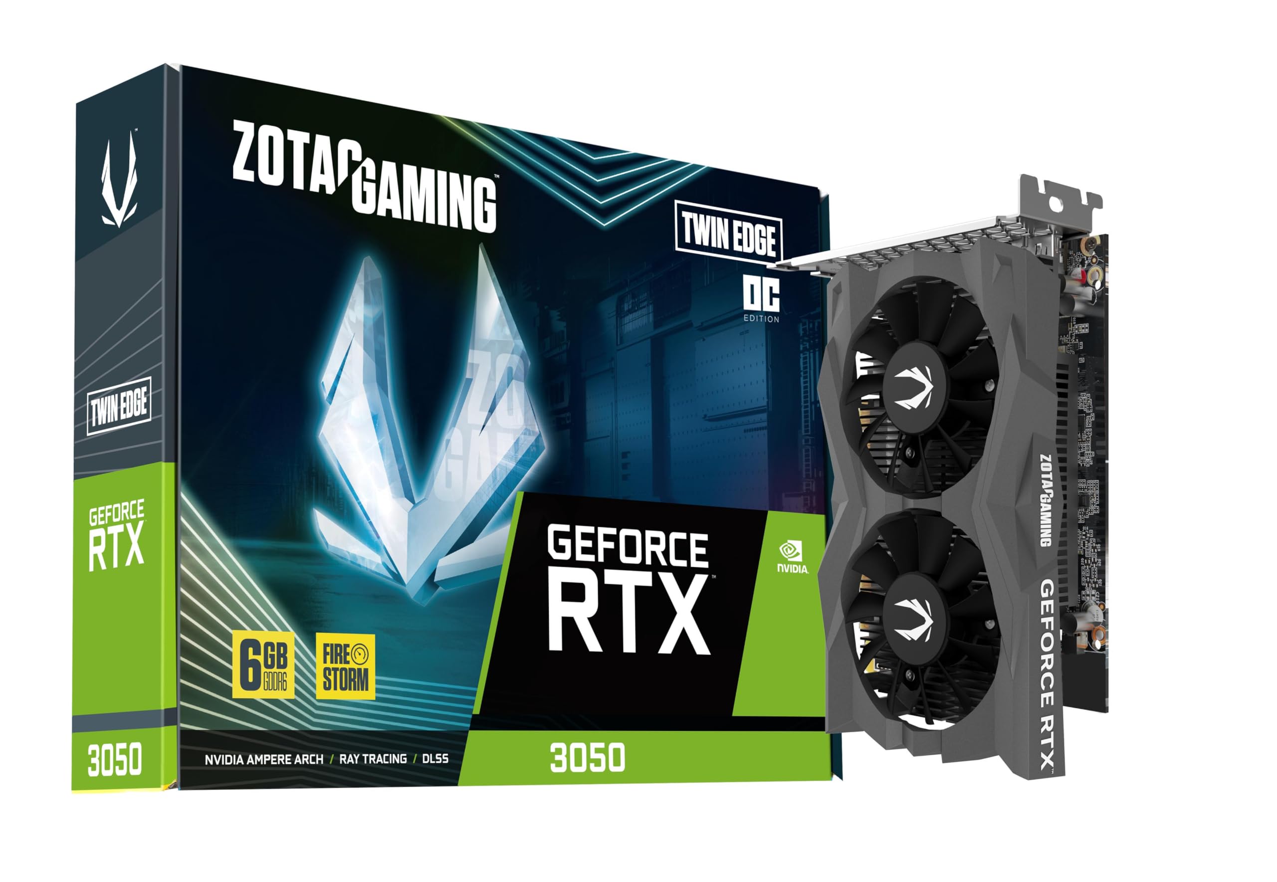 ZOTAC Gaming GeForce RTX 3050 6GB GDDR6 Twin Edge OC 96-bit 14 Gbps PCIE 4.0 Super Compact Gaming Graphics Card, ZT-A30510H-10A