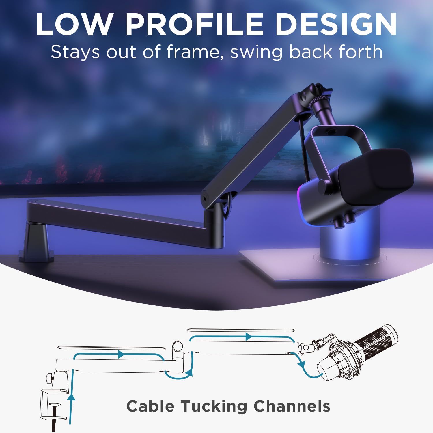 Innogear Microphone Boom Arm, 360 Rotatable Low Profile Mic Stand With Magnetic Cable Management Desk Mount For Fifine Am8 K669B