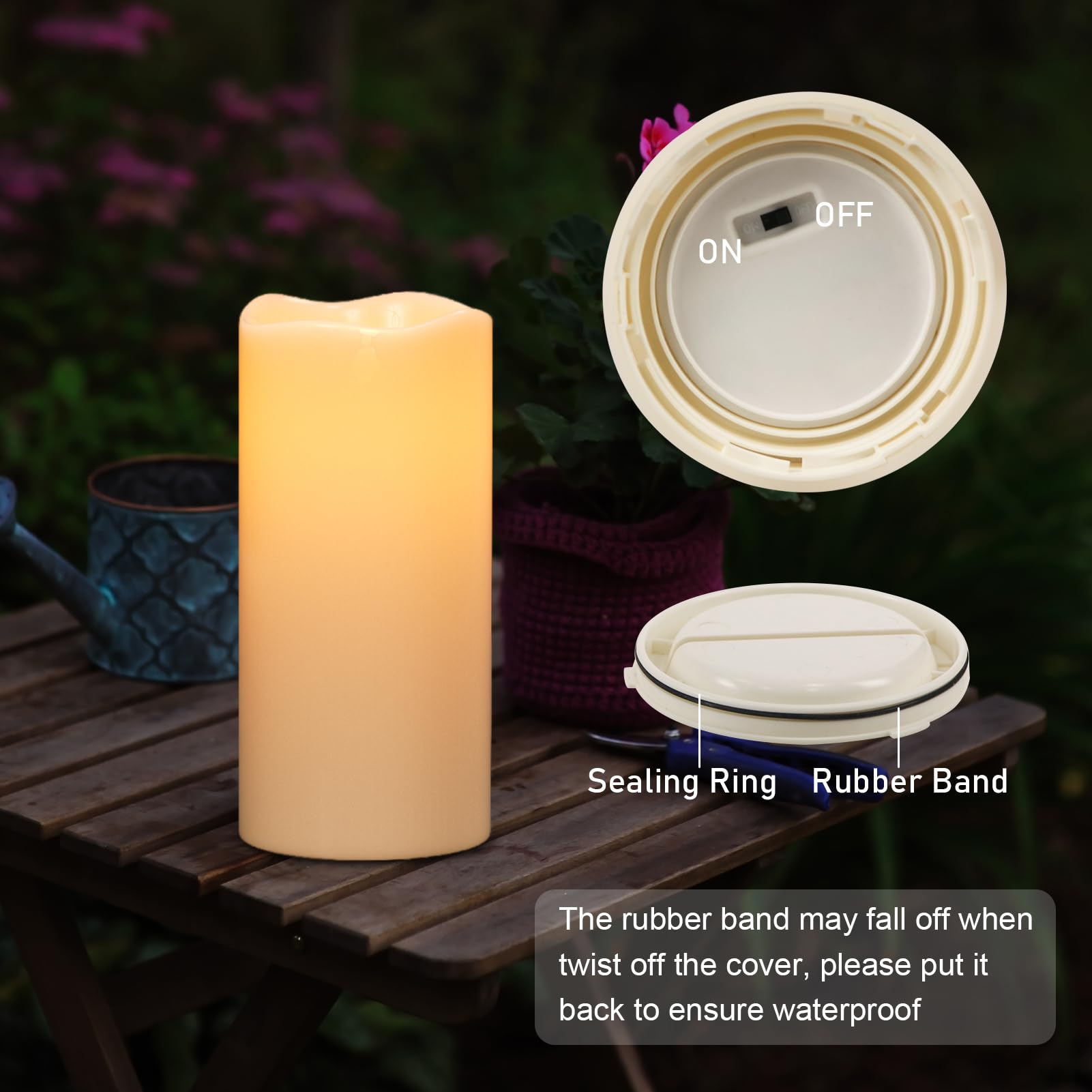 Eldnacele Solar Flameless Flickering Candles Outdoor Waterproof, Solar Powered Dusk To Dawn Plastic Led Pillar Candles Garden Ca