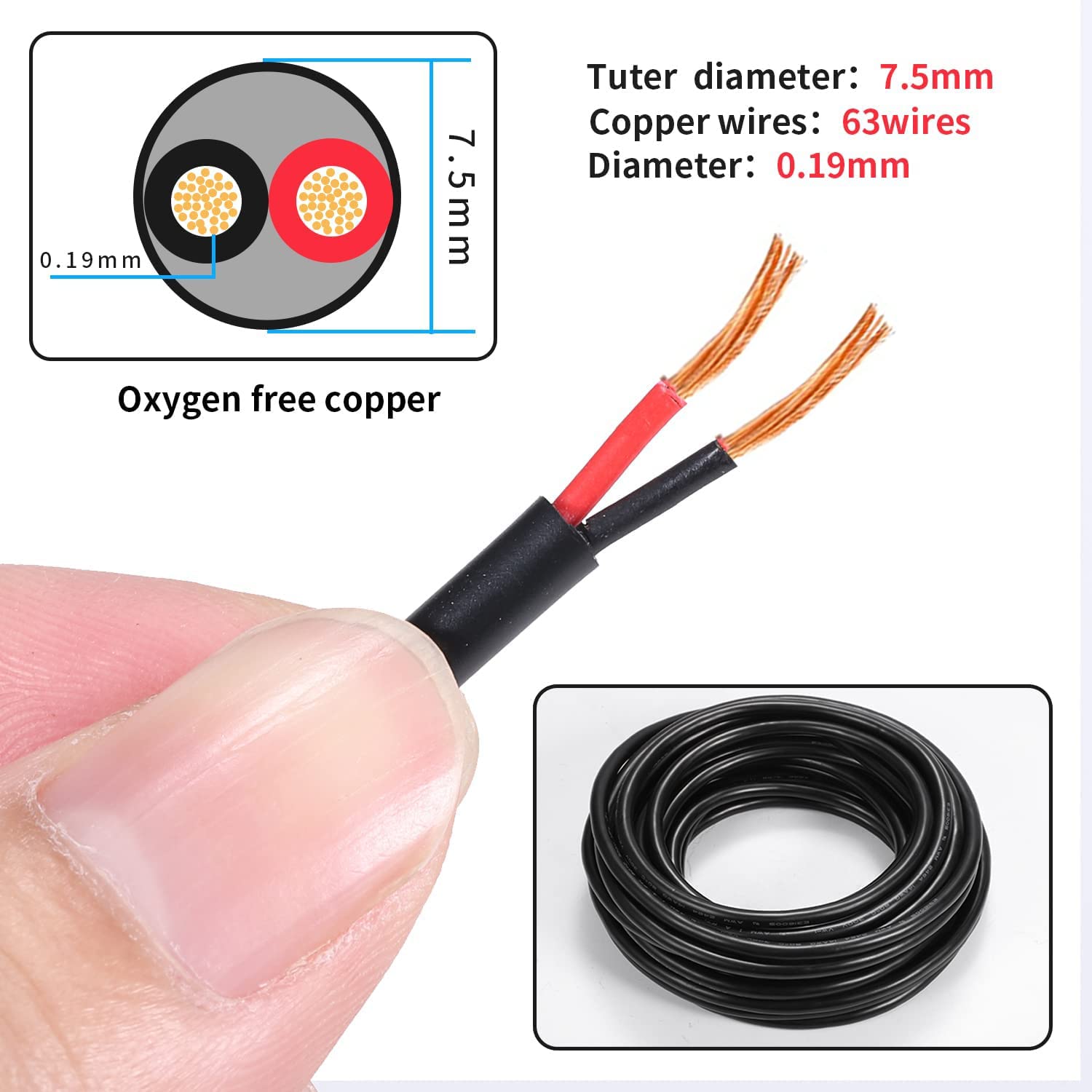 14 Gauge 2 Conductor Electrical Wire Stranded Pvc Red & Black Cord Pure Copper Cable 10 M / 32.8Ft Led Cable Flexible Extension