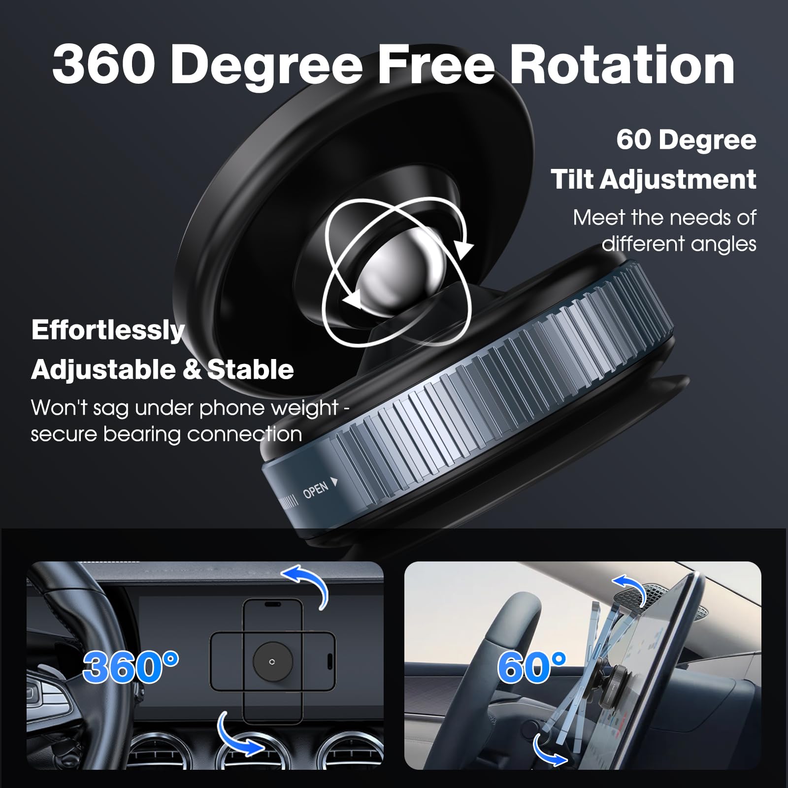 Jikasho 360 Vacuum Magnetic Suction Cup Phone Mount, Adjustable Hands-Free Suction Cup Phone Holder For Car/Gym/Mirror/Smooth Su