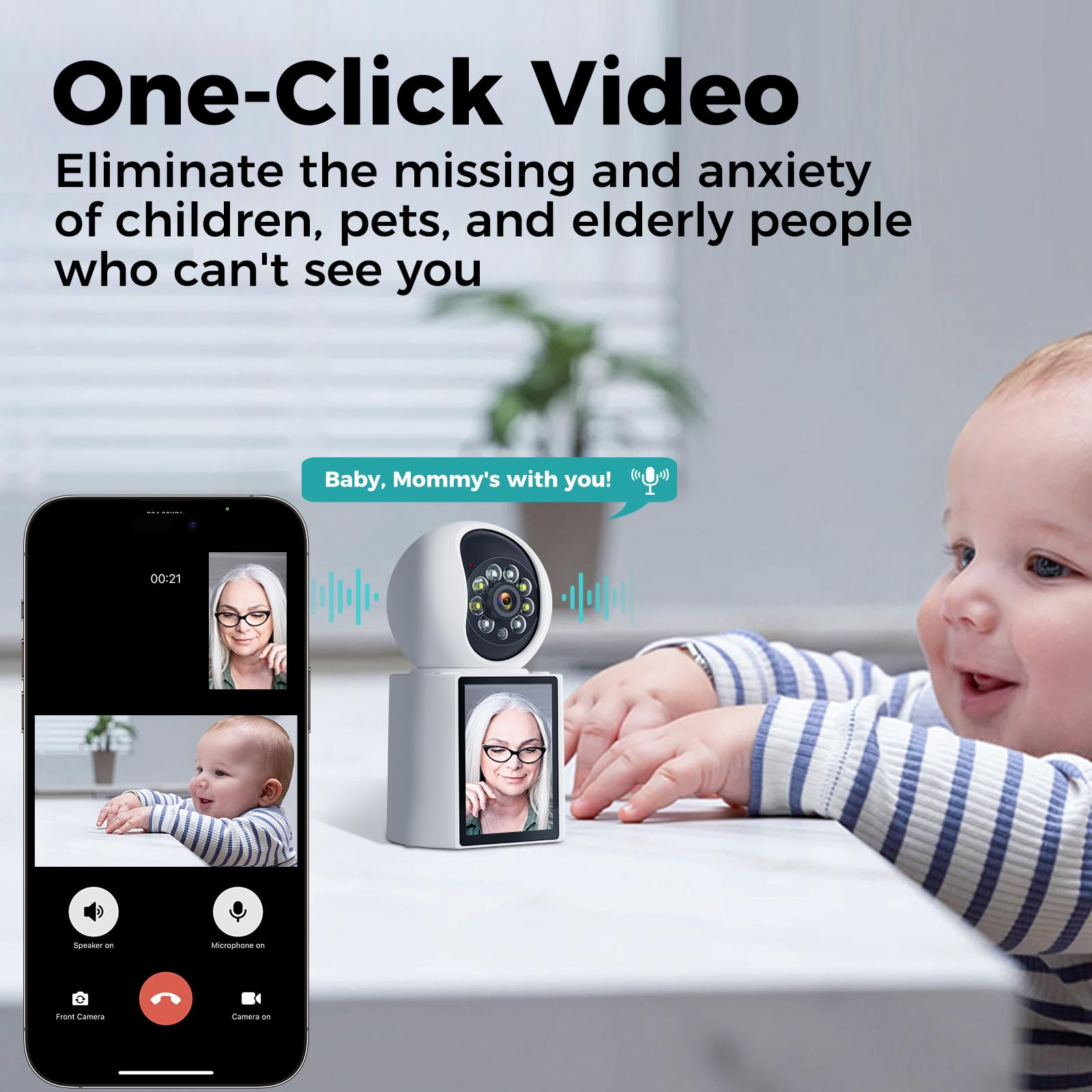 2K Security Camera Indoor, 360 Video Call Security Camera With 2.8'' Screen For Home Security/Pet/Baby Monitor/Elder, Motion/Ai