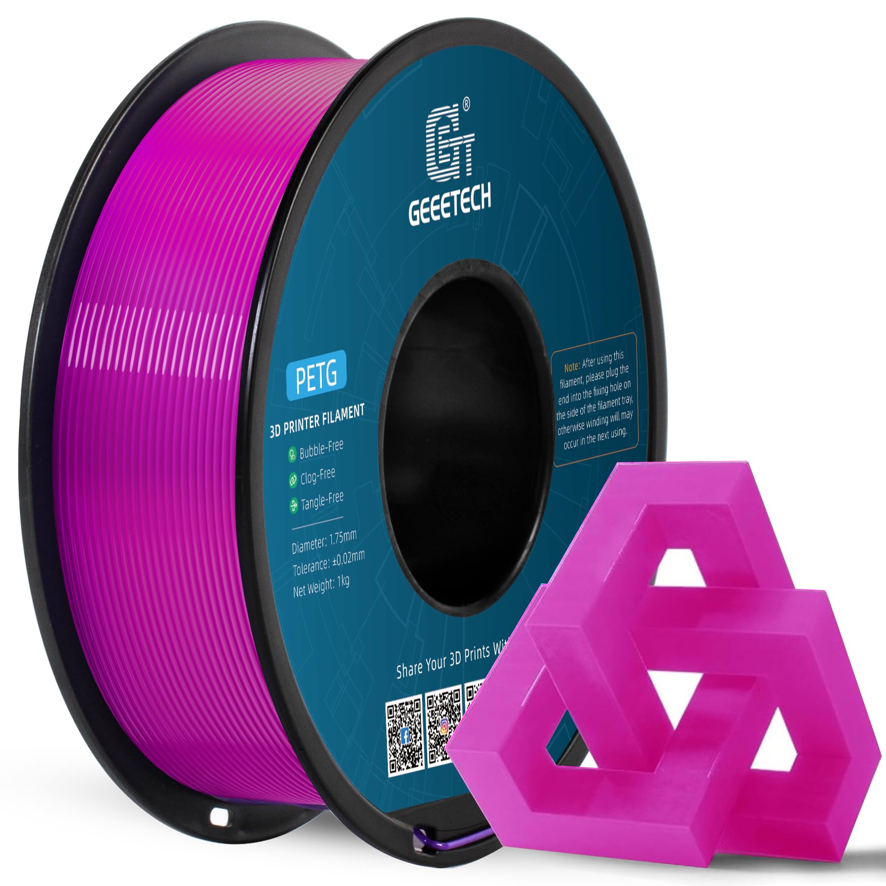 Geeetech PETG Filament 1.75mm, 1 KG (2.2lbs) Spool 3D Printer Filament, High-Toughness, 0.02mm Accuracy, Neatly Wound & Moisture
