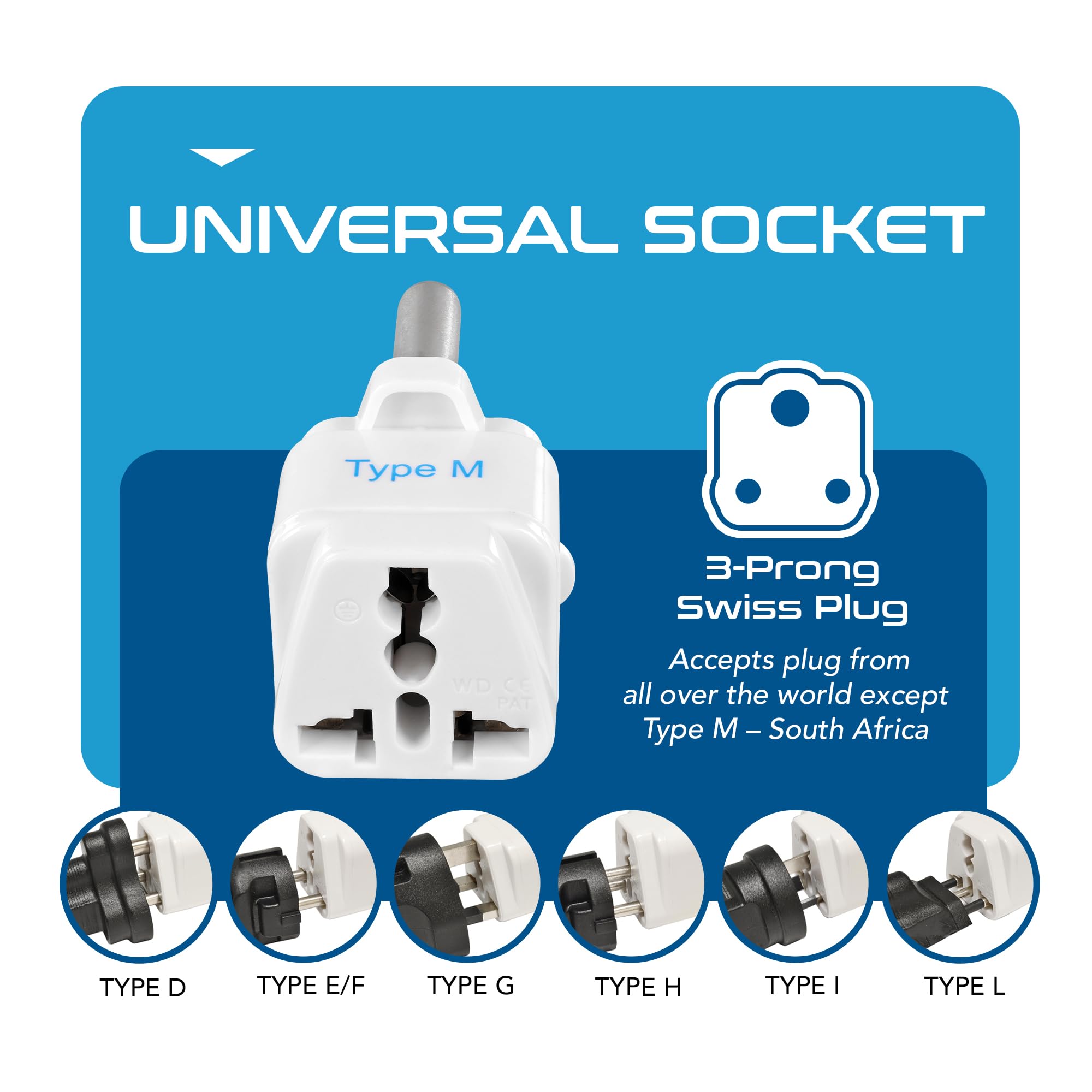 Ceptics South Africa Travel Plug Adapter (Type M)   3 Pack [Grounded & Universal] (Gp 10L 3Pk)