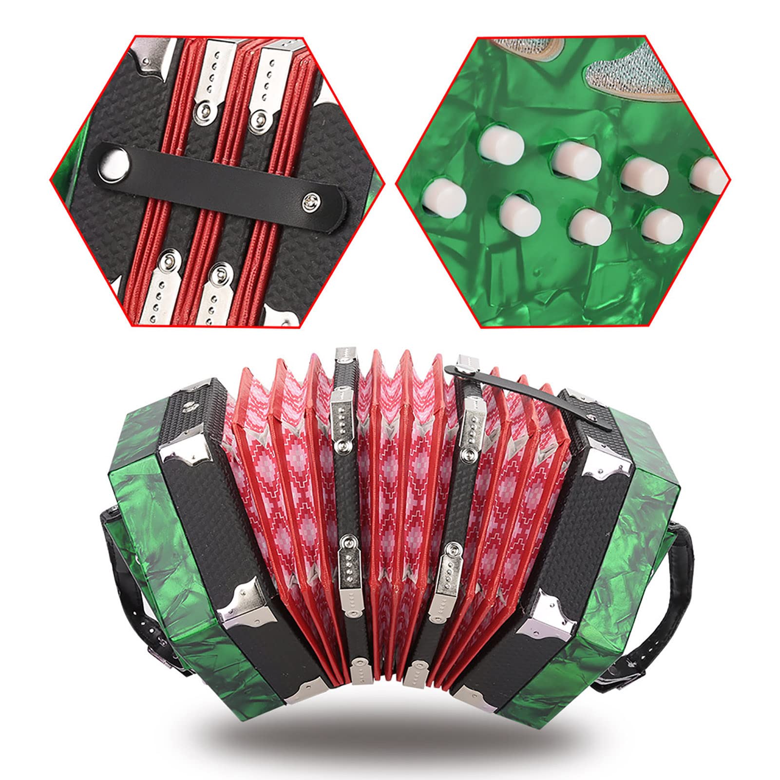 Gaeirt Professional Concertina, 20 Buttons Accordion With Strap And Carrying Bag Beginner Musical Instrument For Daily Practice