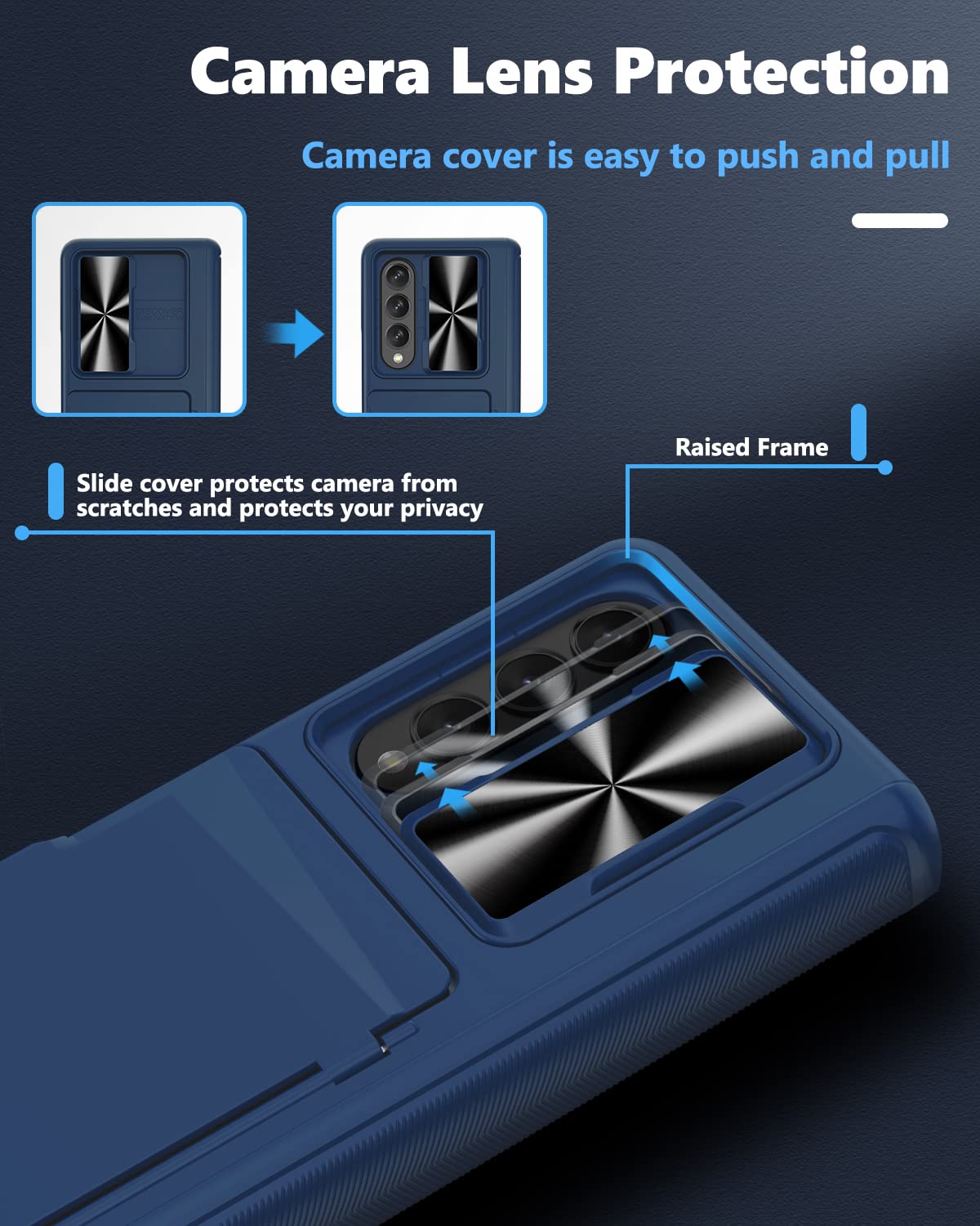 Viaotaily Galaxy Z Fold 4 5G Case With Card Holder & Hinge Protection, Built In Slide Camera Lens Cover & Screen Protector, Dura