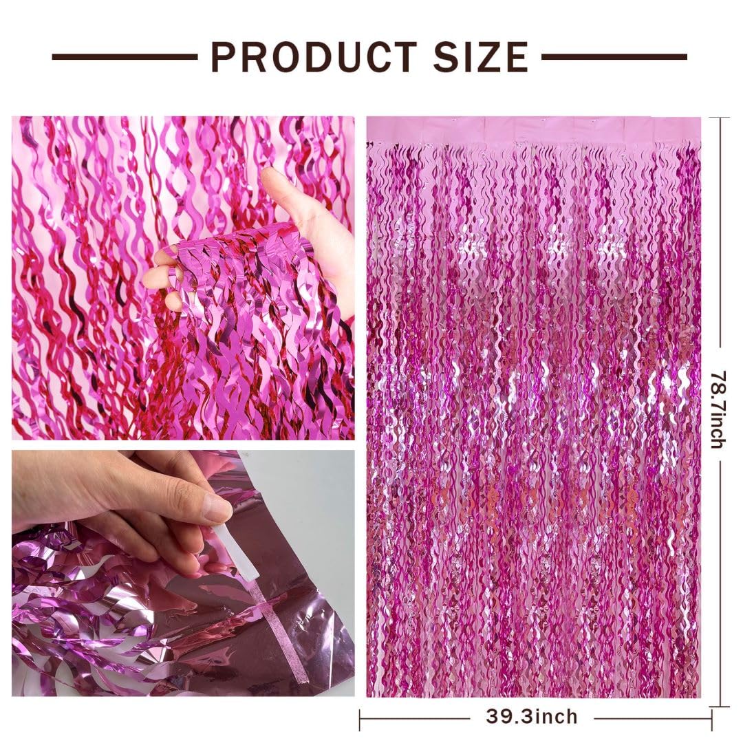 Pink Fringe Backdrop Streamers Party Decorations, Pink Wall Decor, Pink Birthday Decorations For Women, Pink Halloween Decor, Ba