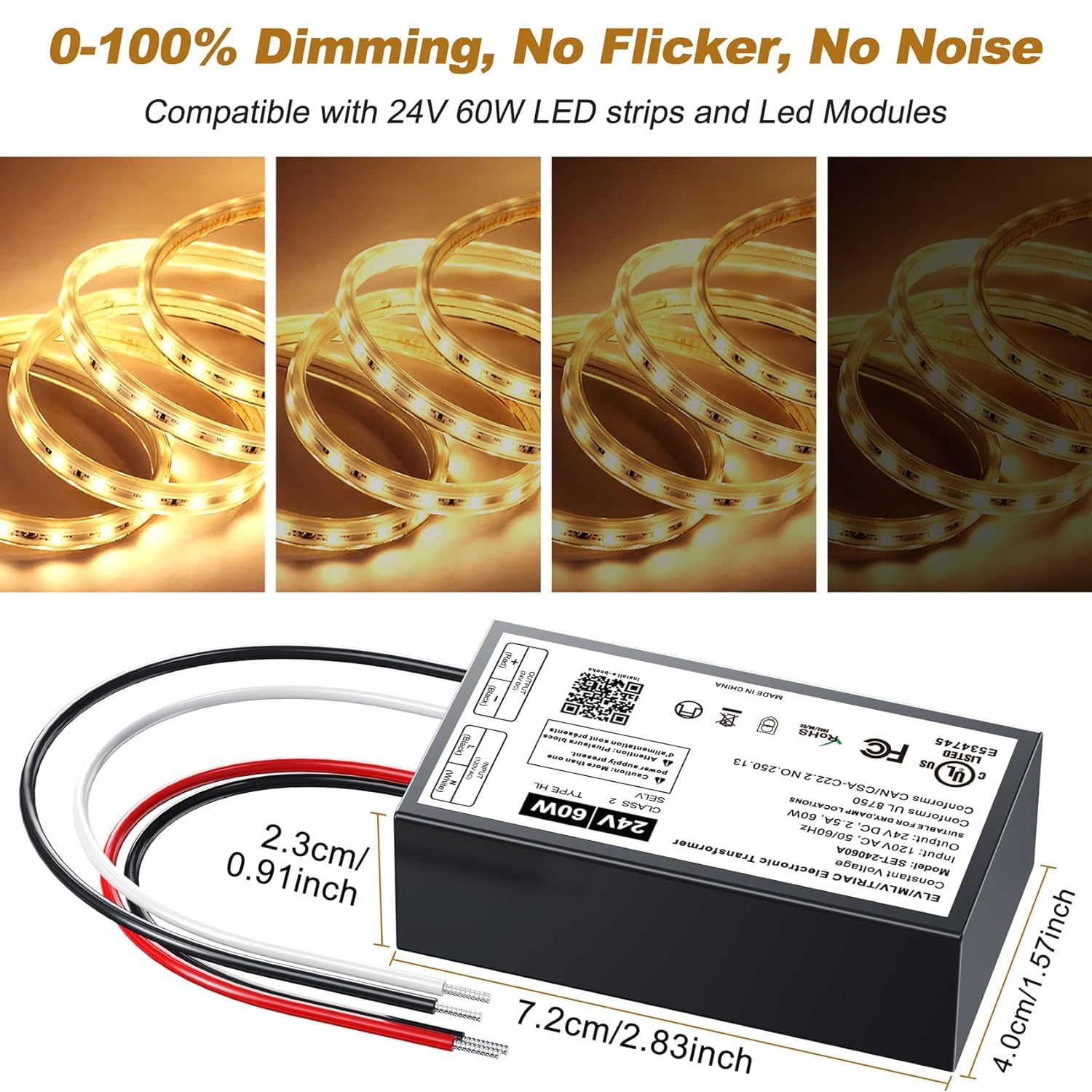 24V Dimmable Led Driver, 60W Triac Elv/Mlv Led Transformer Compatible With Lutron&Leviton Switches, Dimmable Led Power Supply 60