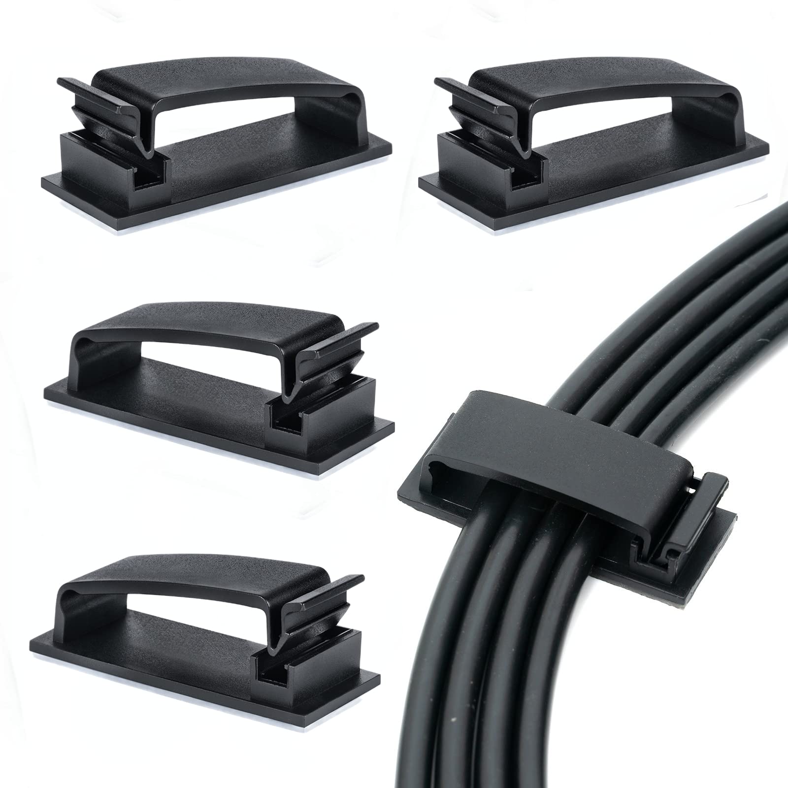 Helboar Cable Clips 50Pcs, Self Adhesive Cable Management Clips, Cord Organizer Wire Clips Cord Holder For Appliances Pc Wall Et