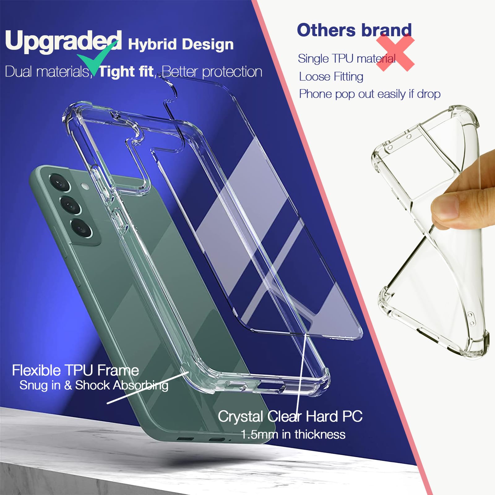 KIOMY Samsung Galaxy S22 Plus 5G Phone Case Crystal Clear Shockproof Hybrid Hard PC TPU Slim Fit 6.6 Inch