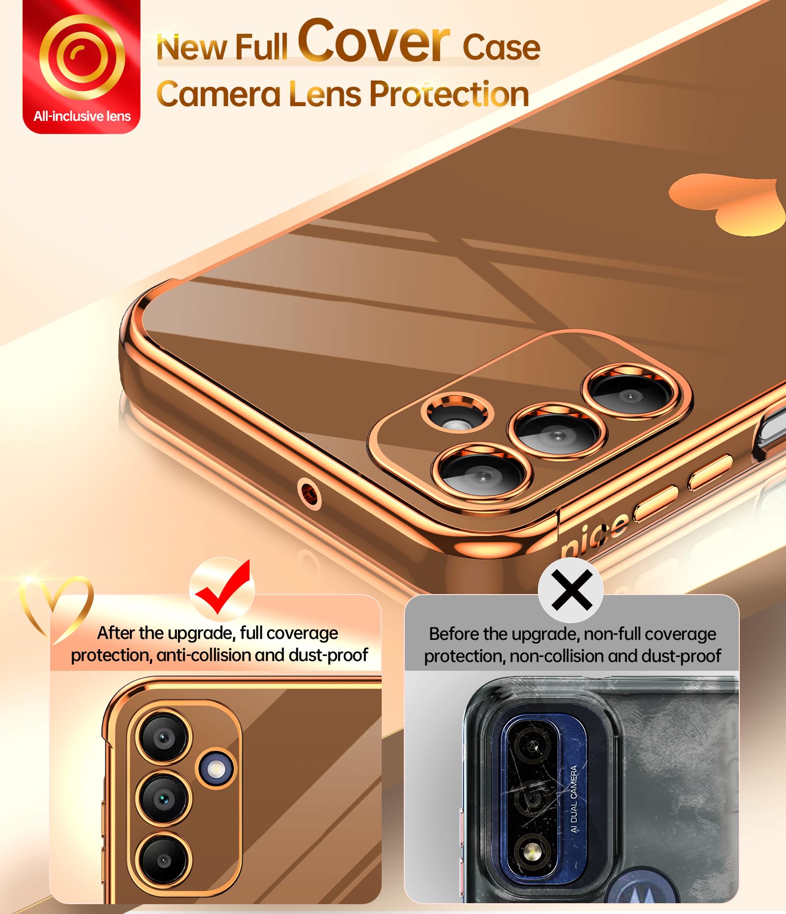 Leyi For Samsung A15 5G Case: With Tempered Glass Screen Protector [2 Pcs]+ Full Camera Lens Protection, Love Heart Plating Luxu