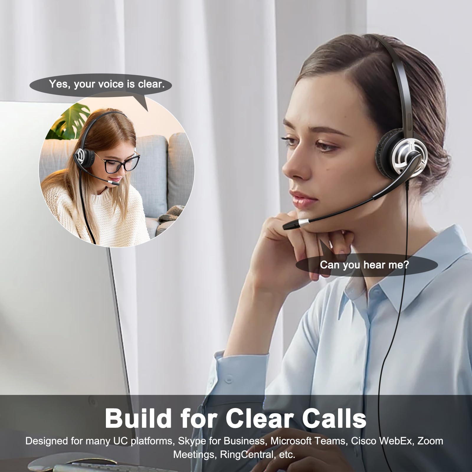 Mkj Usb Headset With Microphone For Pc Laptop, Computer Headset With Noise Cancelling Mic For Call Center And Office, Wired Headphones For Uc Platforms Business Skype Ms Teams Zoom Webex Facetime