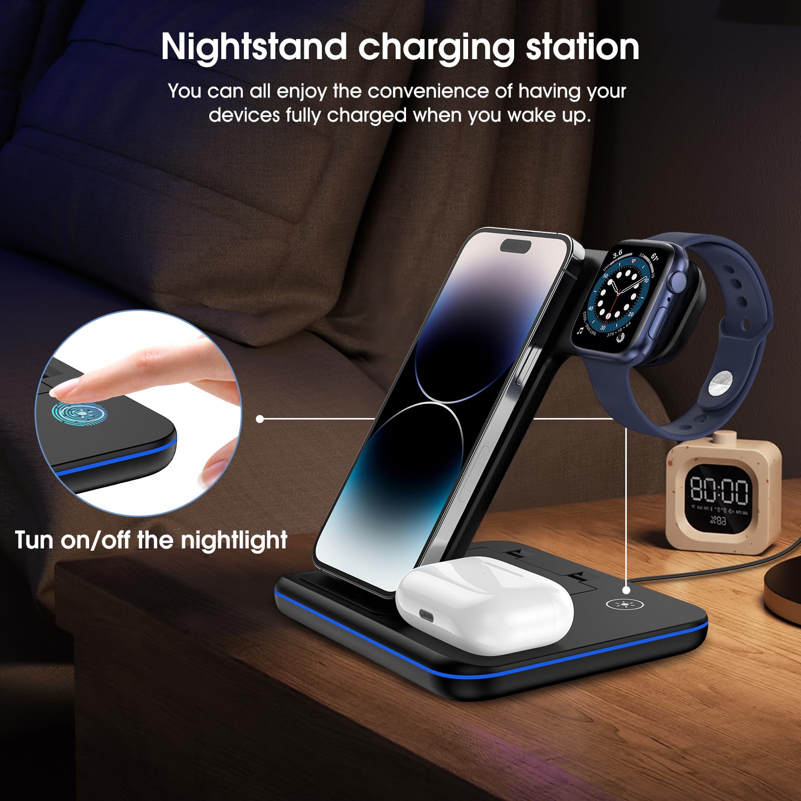 3 In 1 Wireless Charging Station For Apple Charger Stand For Iphone 16 15 14 13 & For Apple Watch Charger Wireless Charging Stat