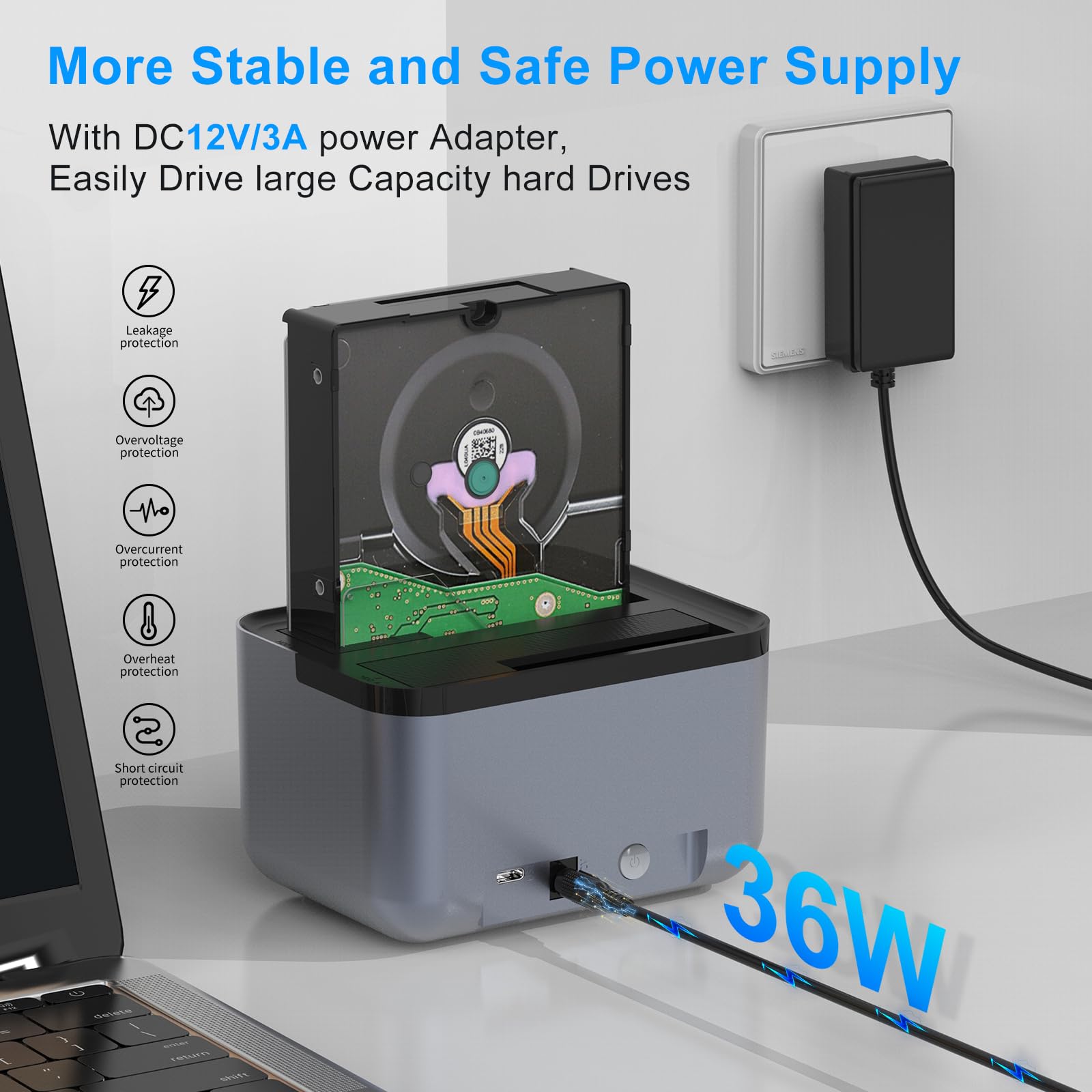 Godo Hard Drive Docking Station To Usb 3.0 Type C ,Dual Bay Hard Drive Dock For Sata 2.5 / 3.5 Inch Hdds/Ssds With Led Indicator