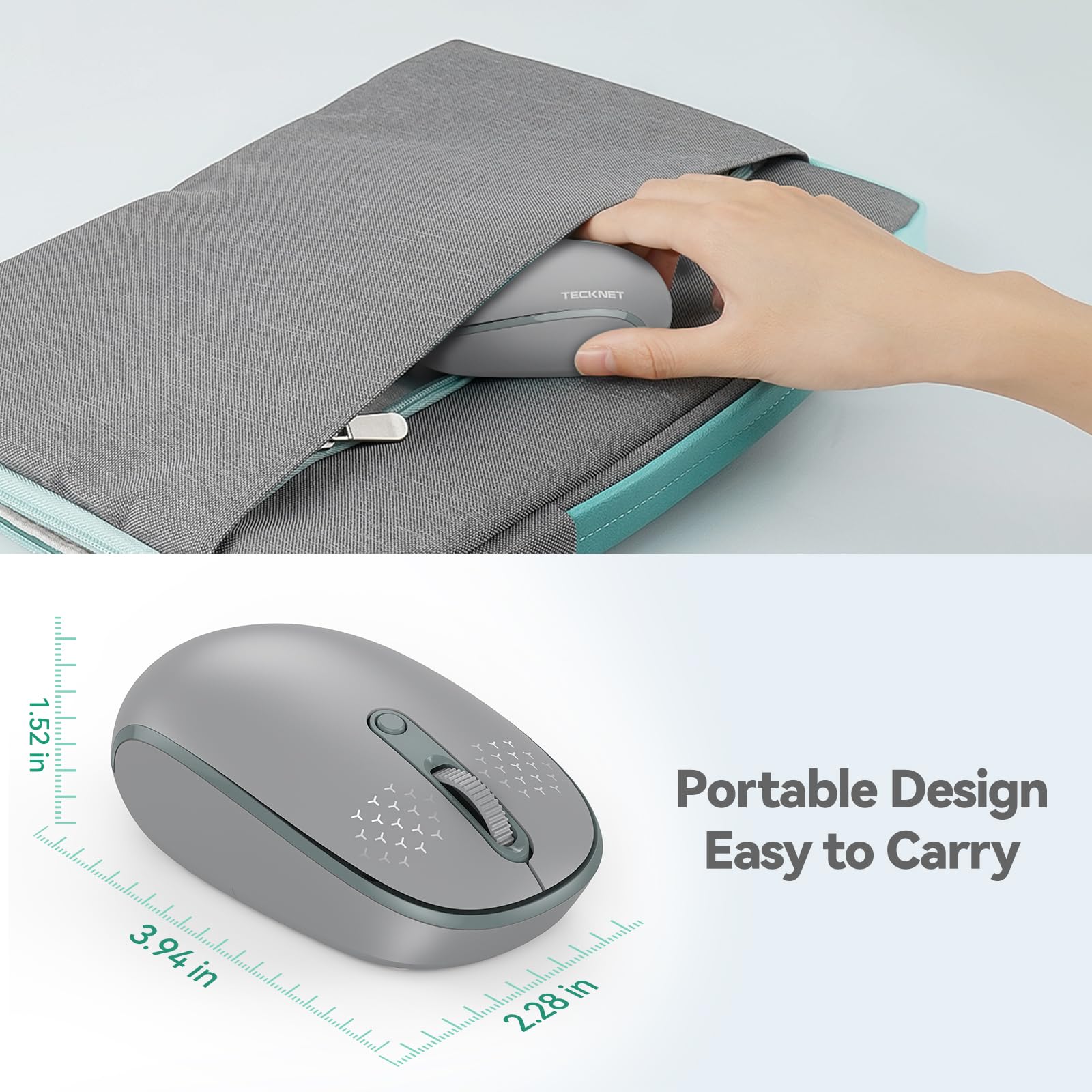 Tecknet Wireless Mouse, 2.4G Quiet Computer Mouse With Usb Receiver, 4 Buttons Portable Cordless Mice For Chromebook, Laptop, Pc, Mac, 800/1200/1600 Dpi   Grey