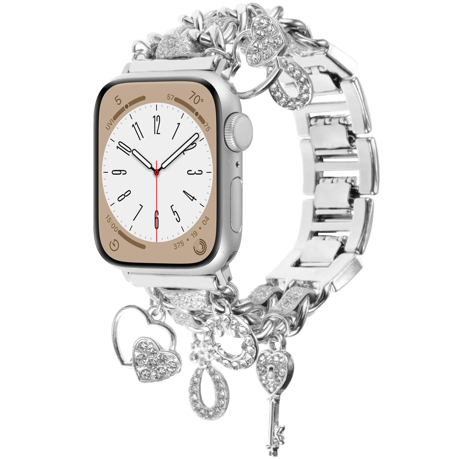 Realsign Stylish Metal Wristband Compatible With Apple Watch Band 38Mm 40Mm 41Mm,Cuban Chain Bracelet Key Love Smile Pendants Cu