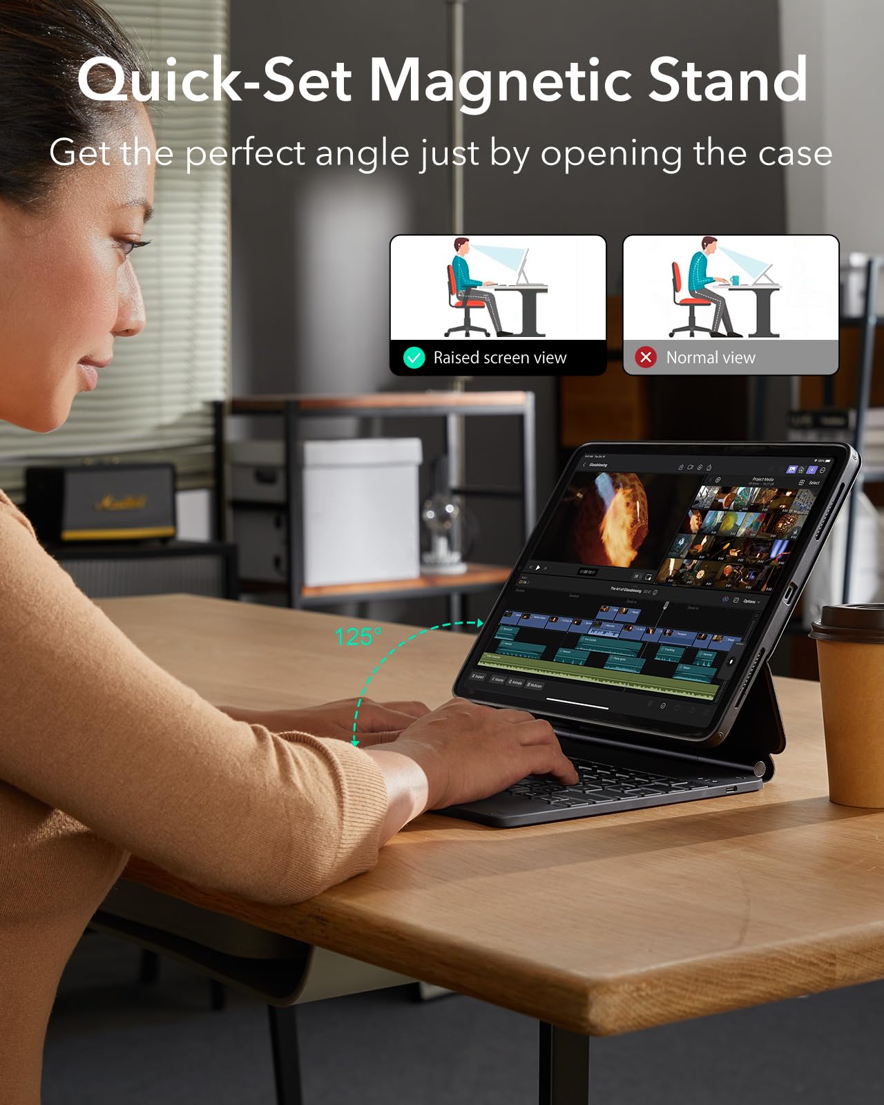 Esr Ipad Pro 13 Inch Case With Keyboard (M4, 2024), Ipad Pro 13 Keyboard Case With Easy Set Magnetic Stand, Portrait/Raised Mode