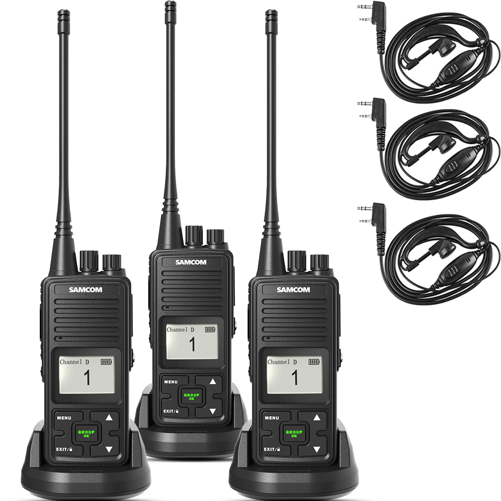 Samcom Fpcn10A Two Way Radios Long Range, 3000Mah Rechargeable Long Standby Walkie Talkies For Adults, Programmed Commercial Handheld Uhf 2 Way Radios With Earpiece, Group Talk Dual Ptt, 3 Pcs