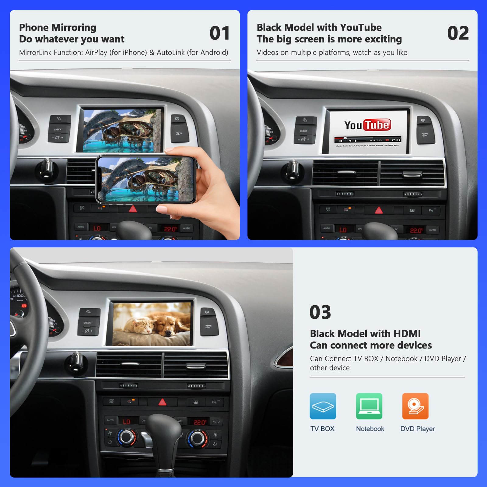 Road Top Wireless Carplay Wireless Android Auto For Audi A6 S6 (2010 2011 Year), For Audi Q7 (2010 2015 Year) With Factory Mmi 3