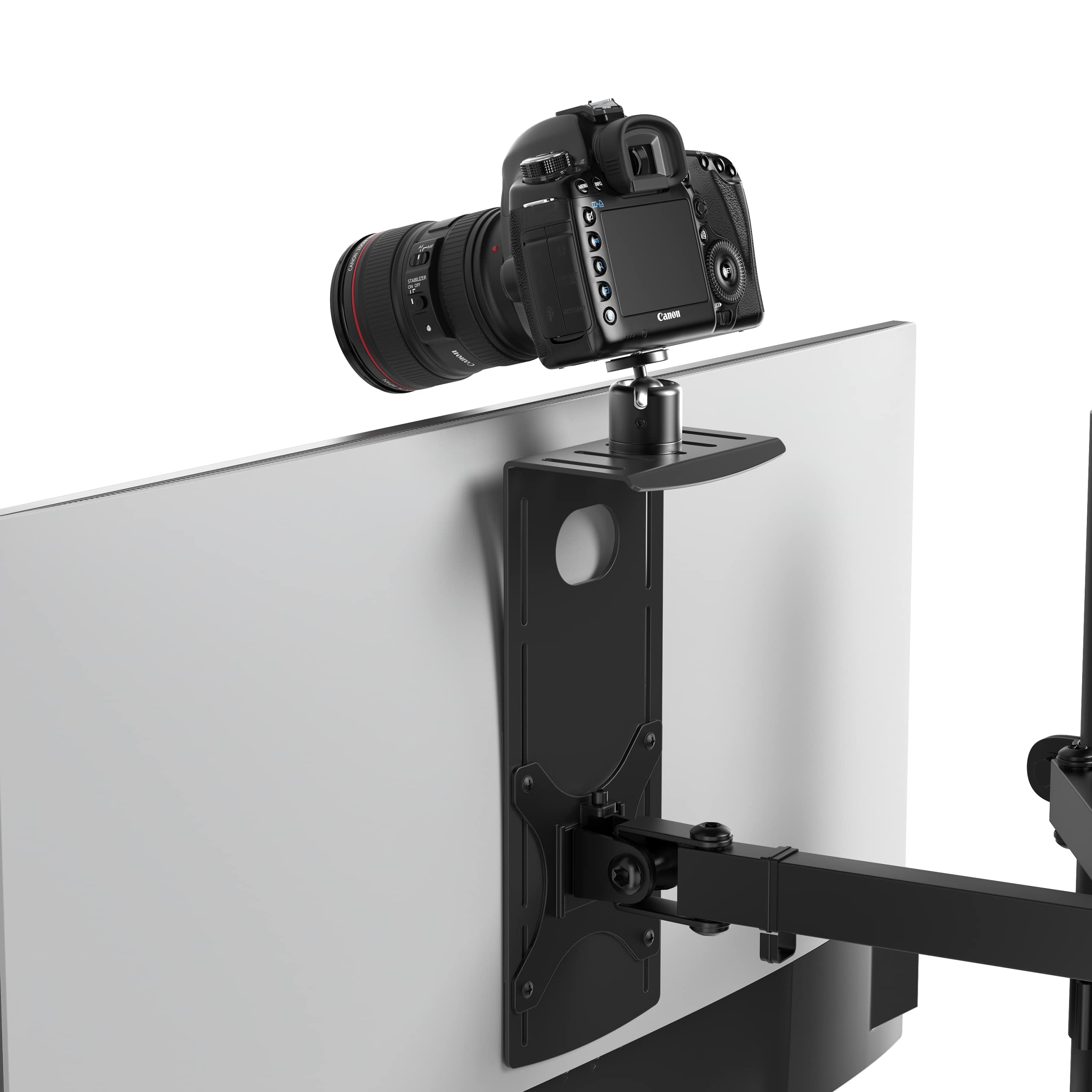 Humancentric Dslr Monitor Mount � Monitor Shelf For Desk Camera Mount, Light Webcam And Microphone Camera Shelf For Monitor Vesa Arm, Replace Clamp Tripods For Camera Desk Mount, Small