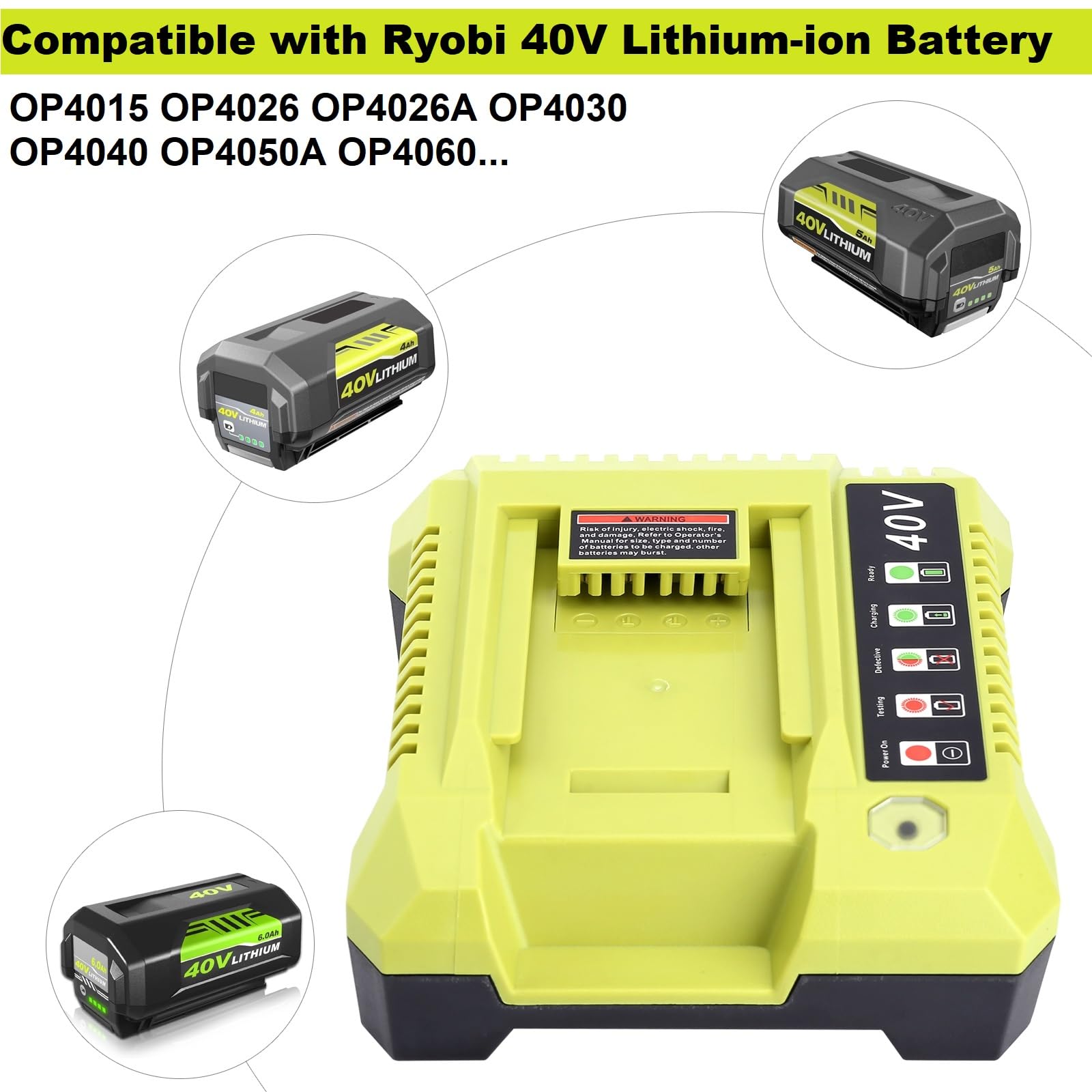Kotoate Replacement For Ryobi 40V Battery Charger, Op401 Charger Compatible With Ryobi 40V Lithium Battery Op4040 Op4050 Op4050A