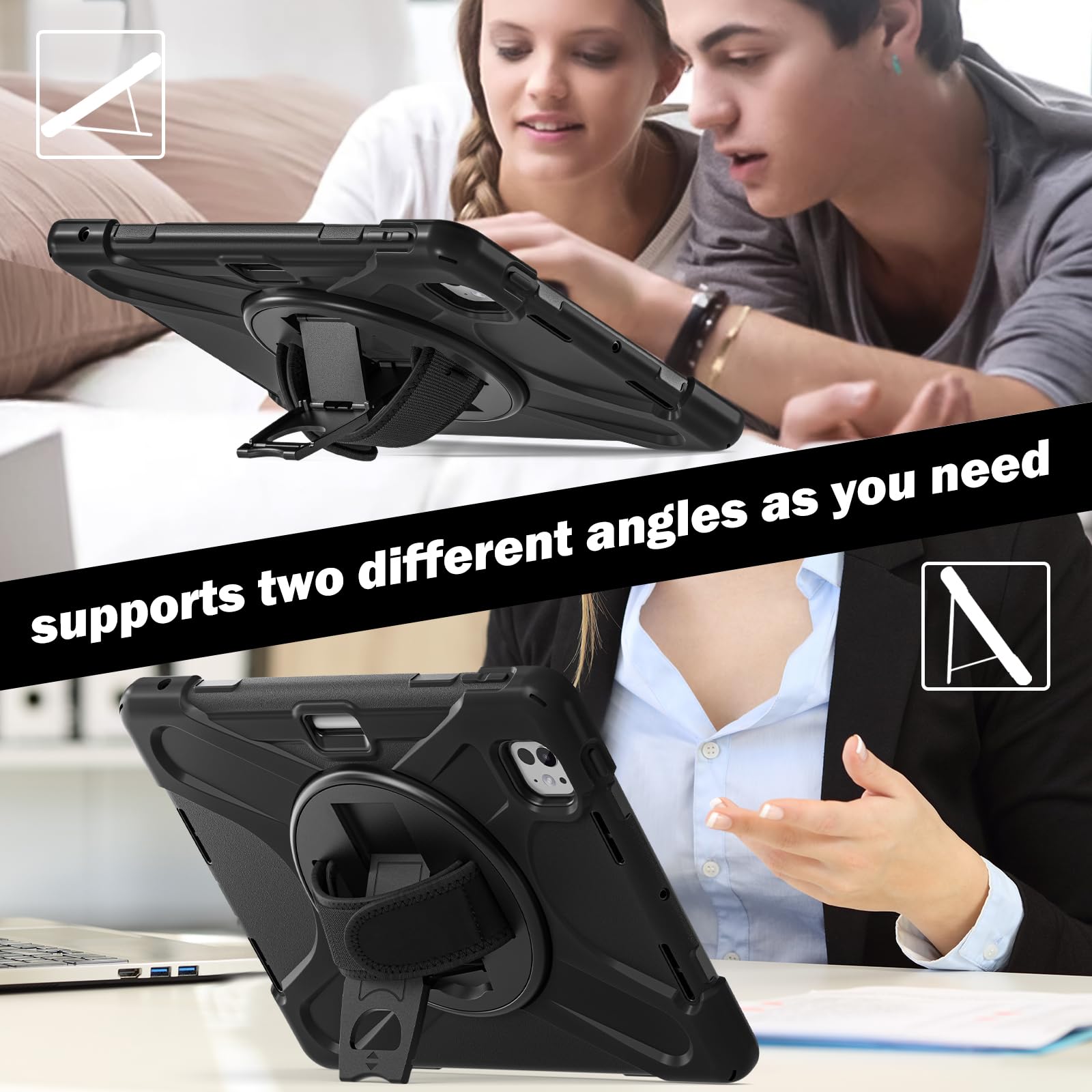 Zenrich Ipad Pro 11 Case 5Th Generation (M4) 2024, Shockproof Heavy Duty Rugged Case For Ipad Pro 11 Inch A2836 A2837 With Kicks