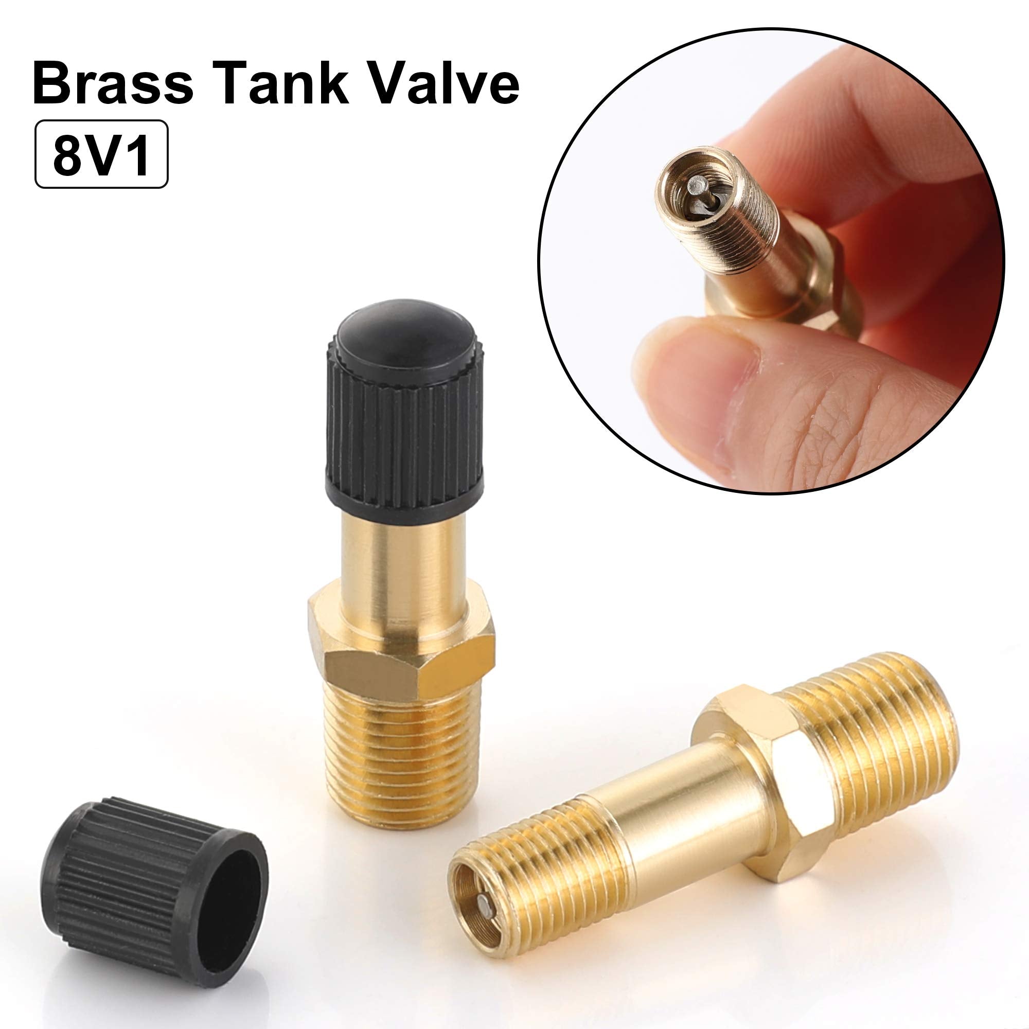 Hromee Air Tank Valve 1/8'' Mnpt, 4 Pieces Brass Fill Valve With Caps, Using With Compressed Air Tank