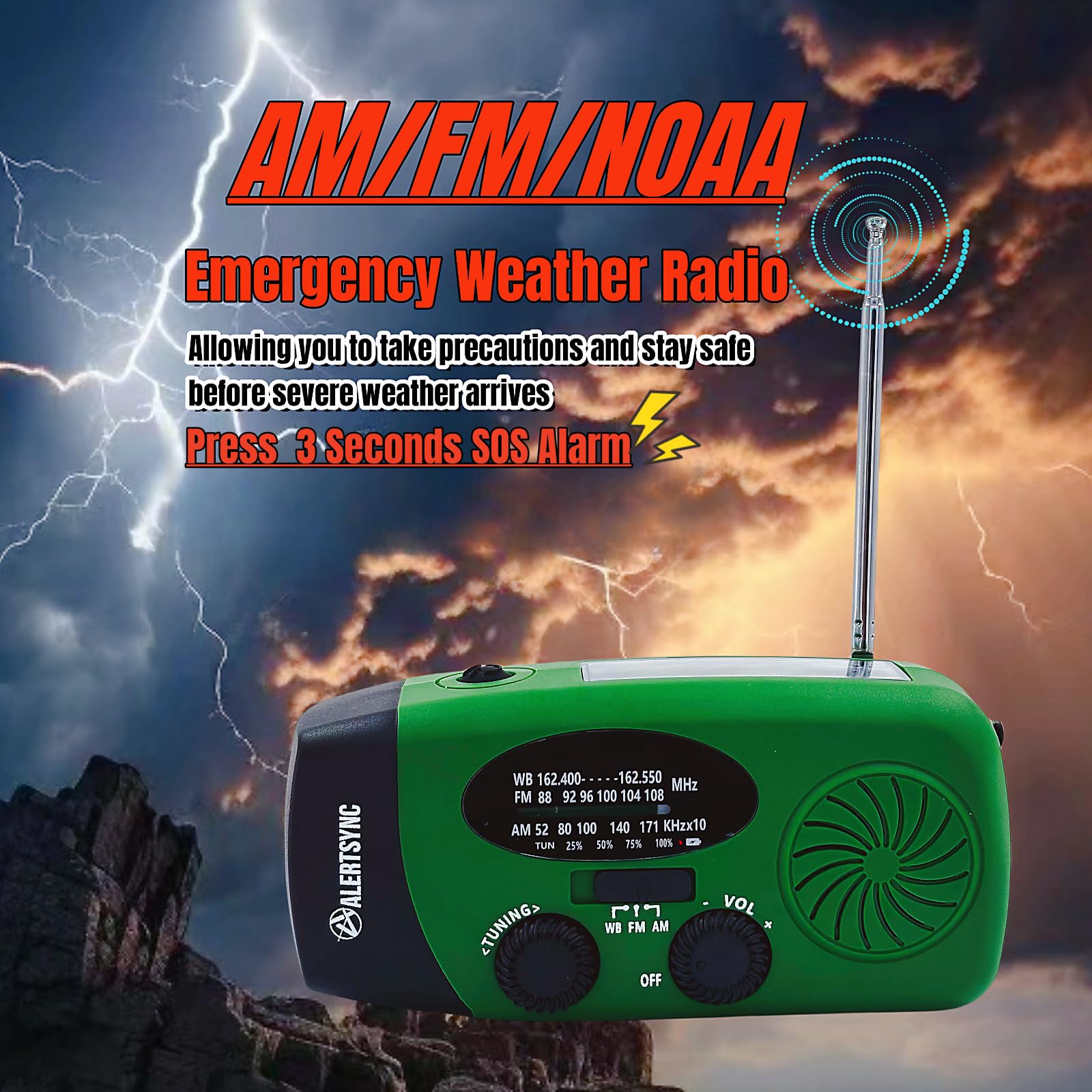 5000Mah Hand Crank Emergency Weather Radio, Am Fm Noaa Solar Radio With Led Flashlight And Earphone Jack, Charger For Smartphone