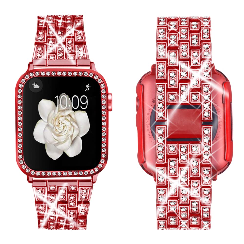 Supoix Compatible With Apple Watch Band 41Mm + Case, Women Jewelry Bling Diamond Rhinestone Replacement Metal Strap &Soft Tpu Pr