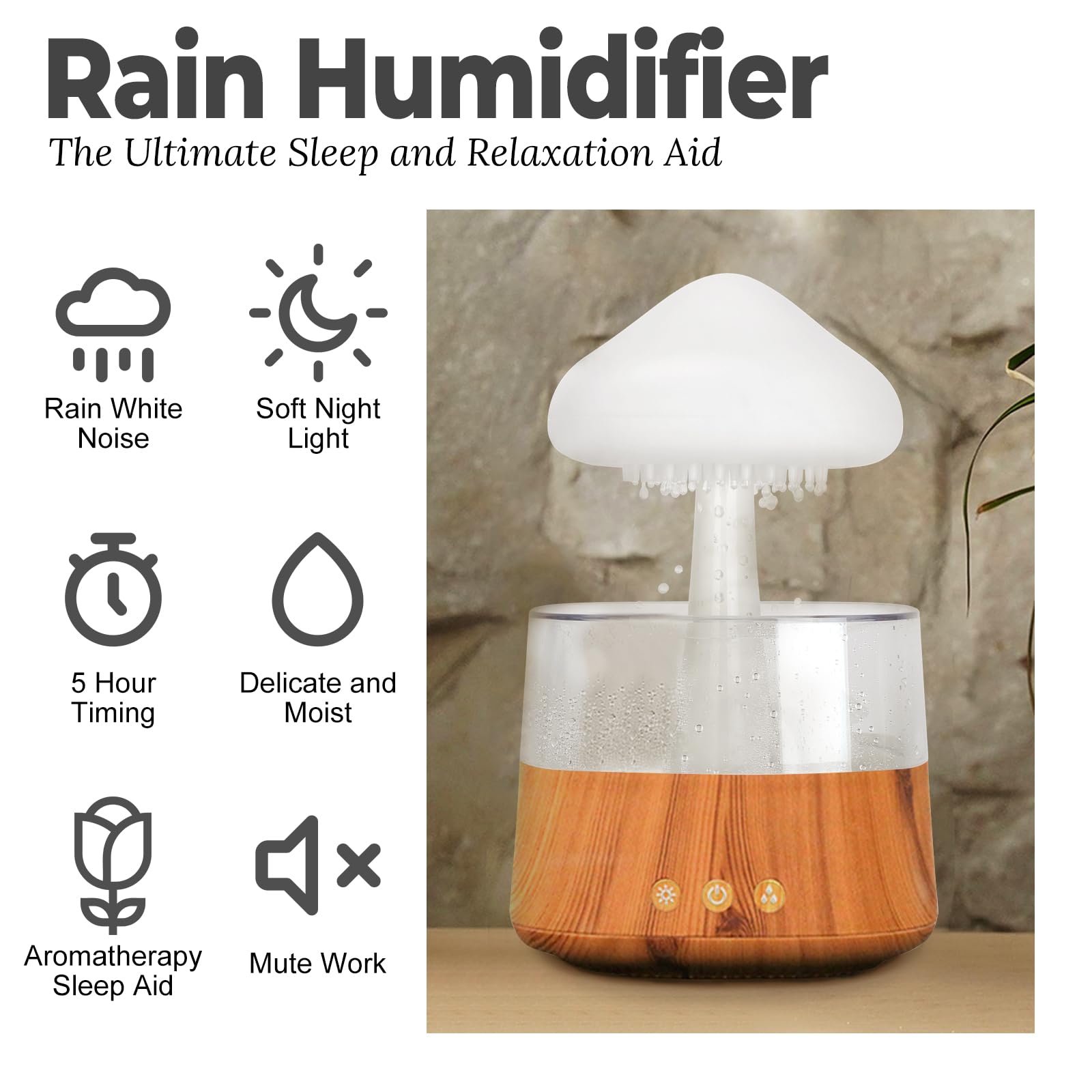 Rain Cloud Humidifier Water Drip With Adjustable Led Lights White Noise Humidification Desk Fountain Bedside Sleeping Relaxing M