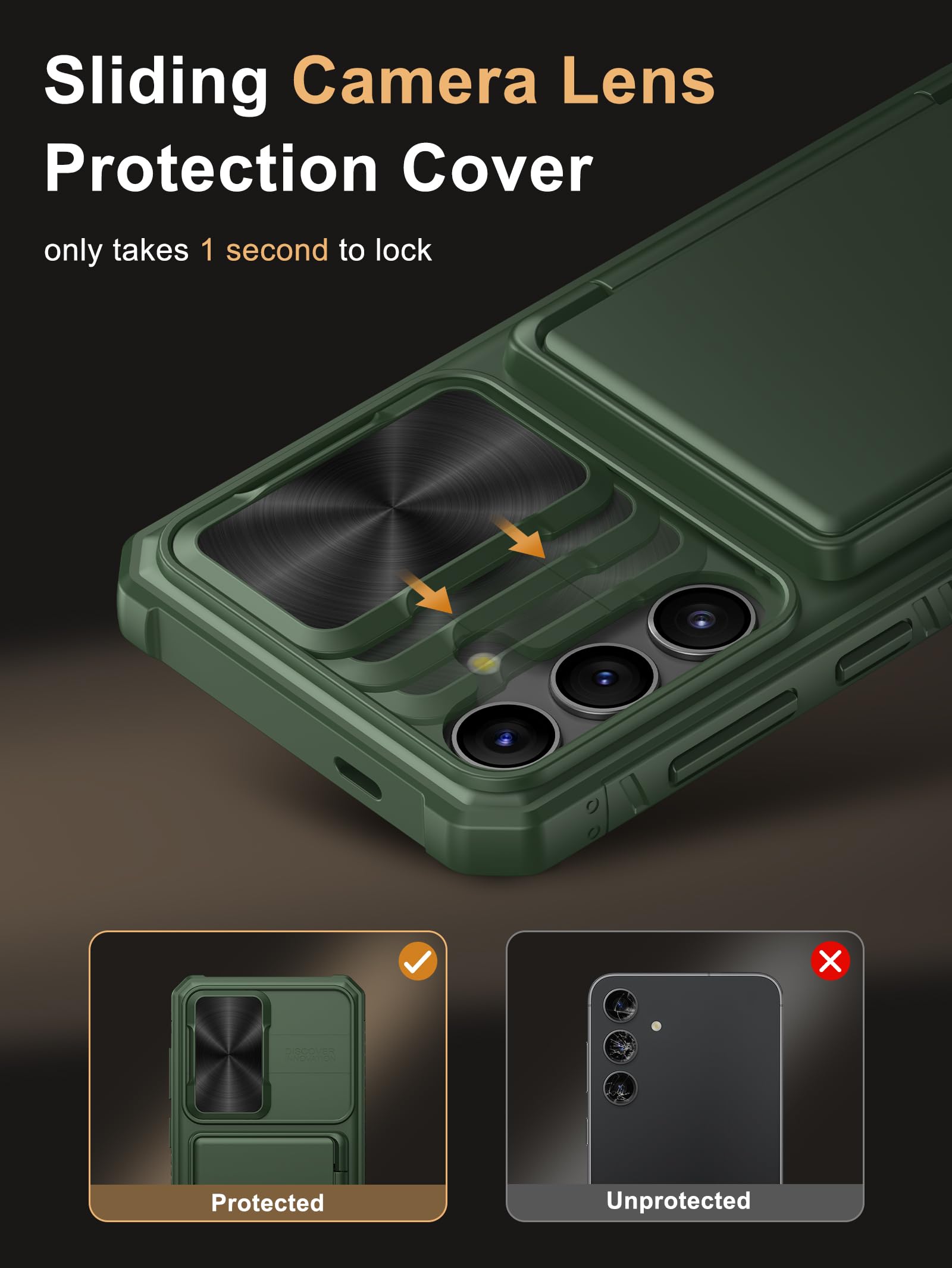 Vihibii For Samsung Galaxy S24 Plus Case With Card Holder (4 Cards) & Slide Lens Cover & Kickstand & Raised Edges Protect Screen